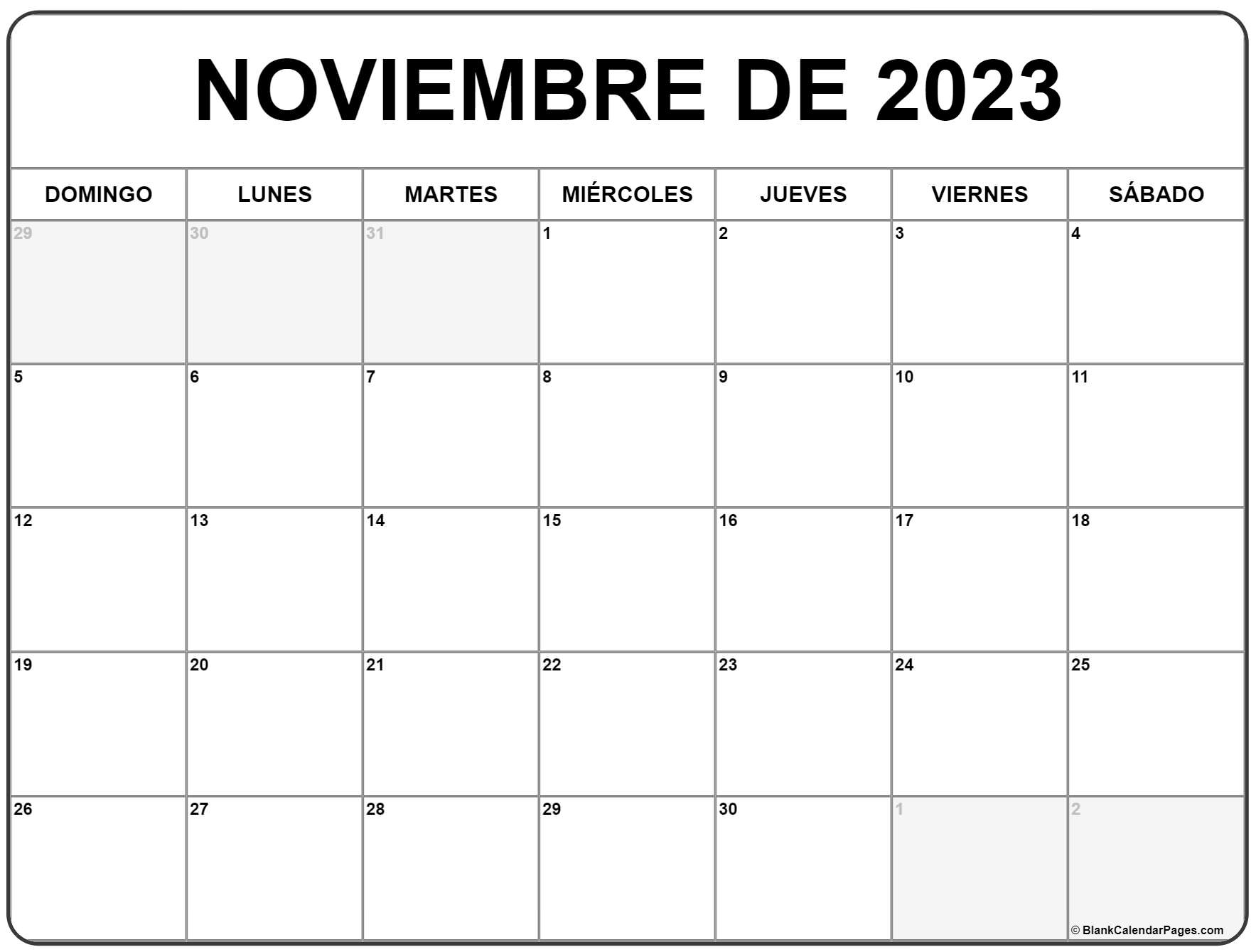 Calendario 2023 noviembre para imprimir