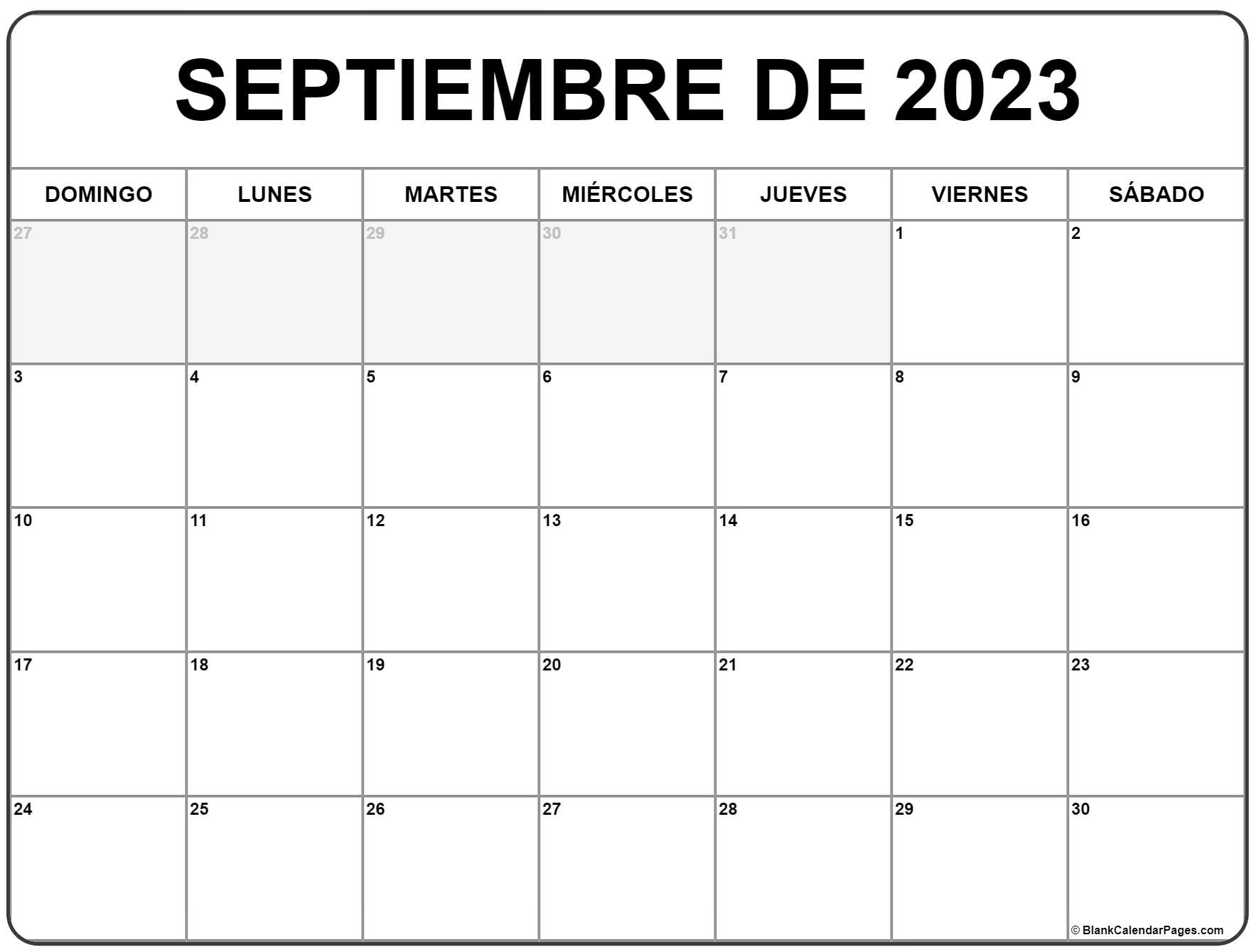 Calendario para imprimir septiembre 2023