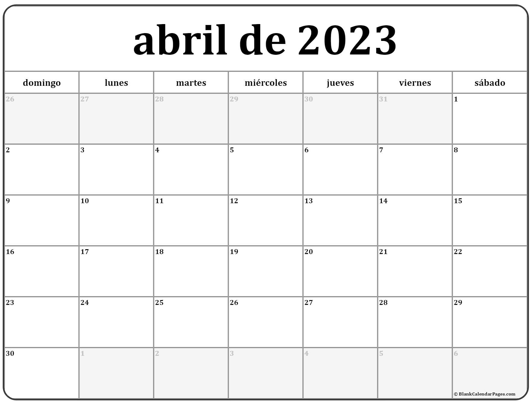 Calendario Abril Para Imprimir