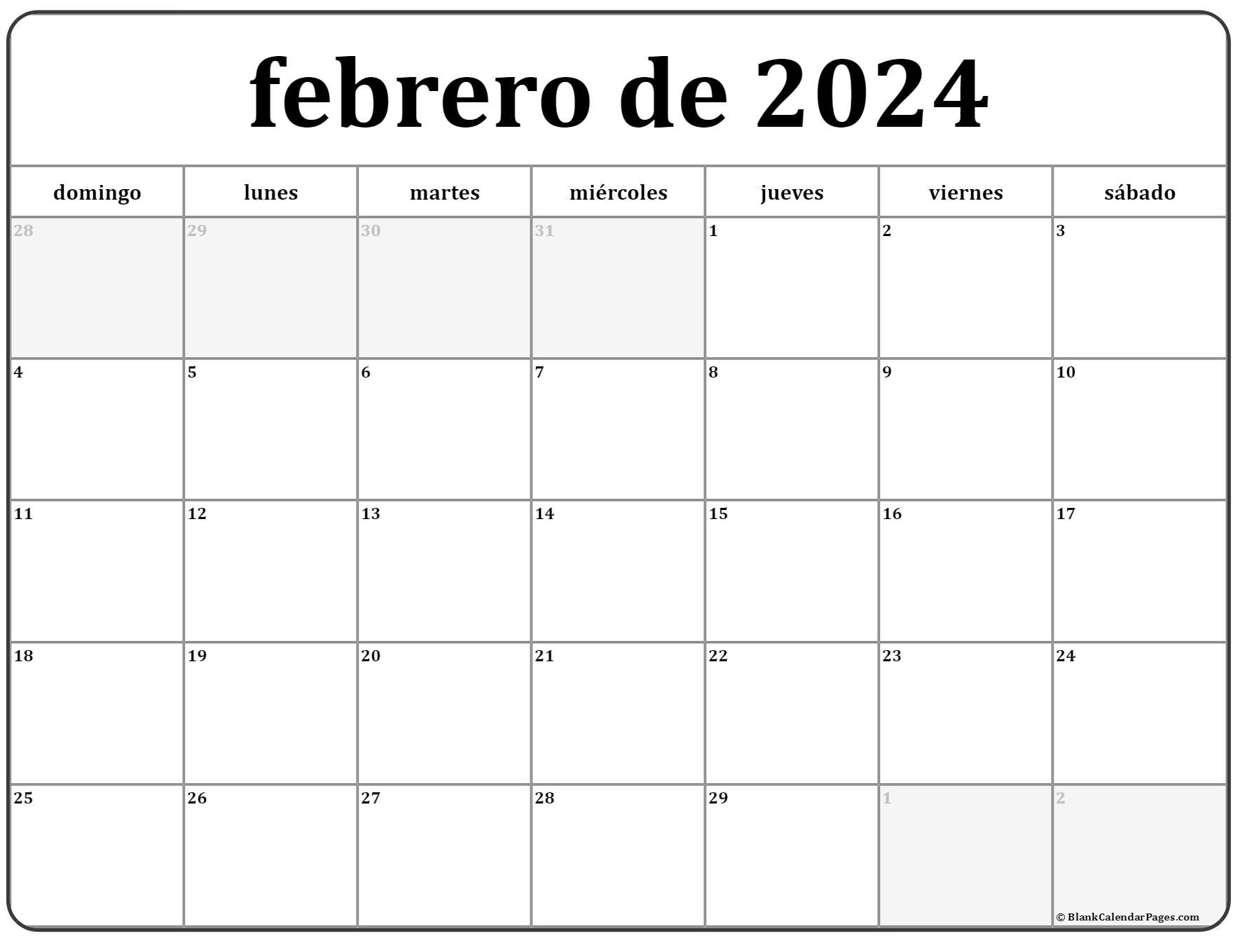 Febrero 2024 Calendar Printable 2024 CALENDAR PRINTABLE