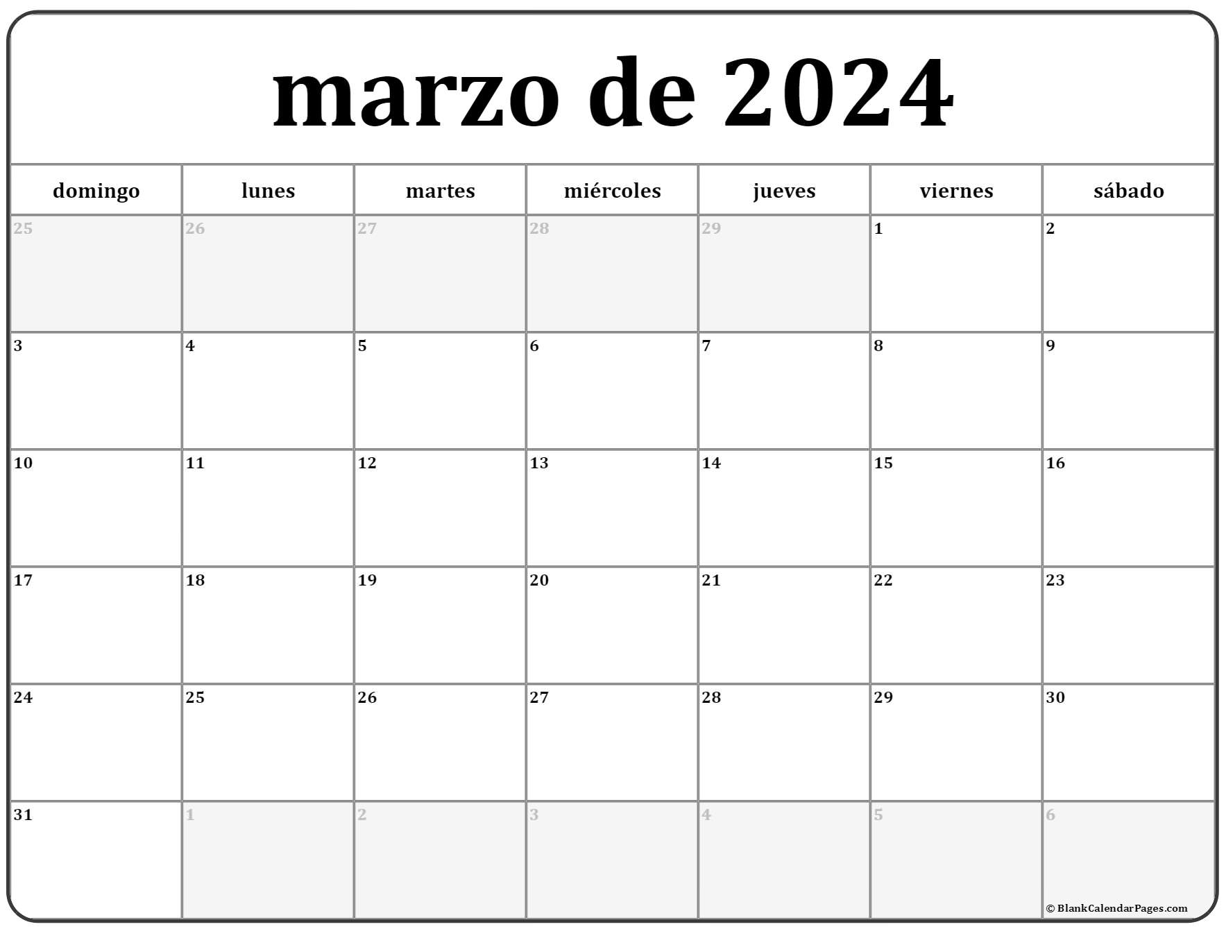 Calendario Marzo marzo de 2024 calendario gratis | Calendario marzo
