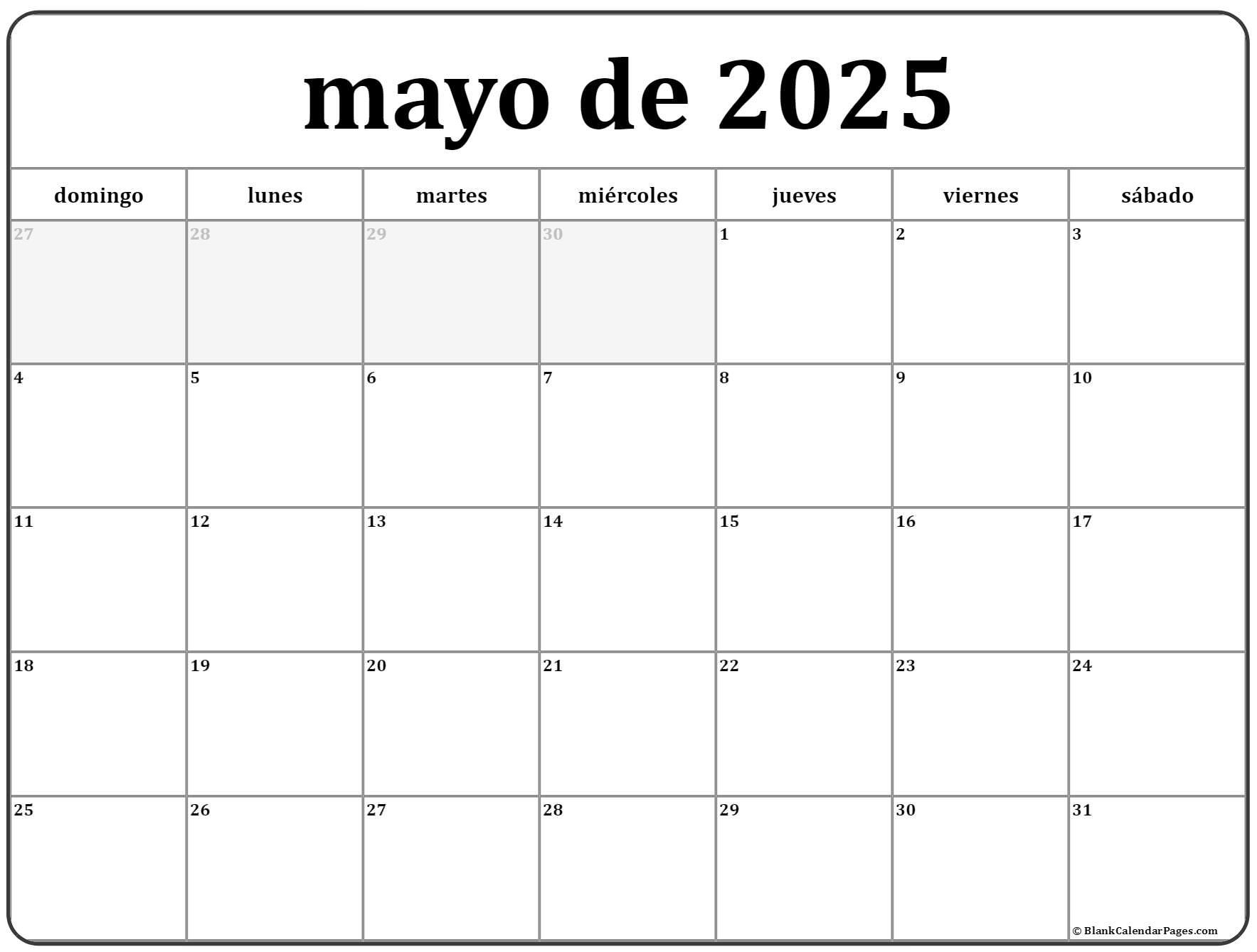 mayo de 2025 calendario gratis Calendario mayo