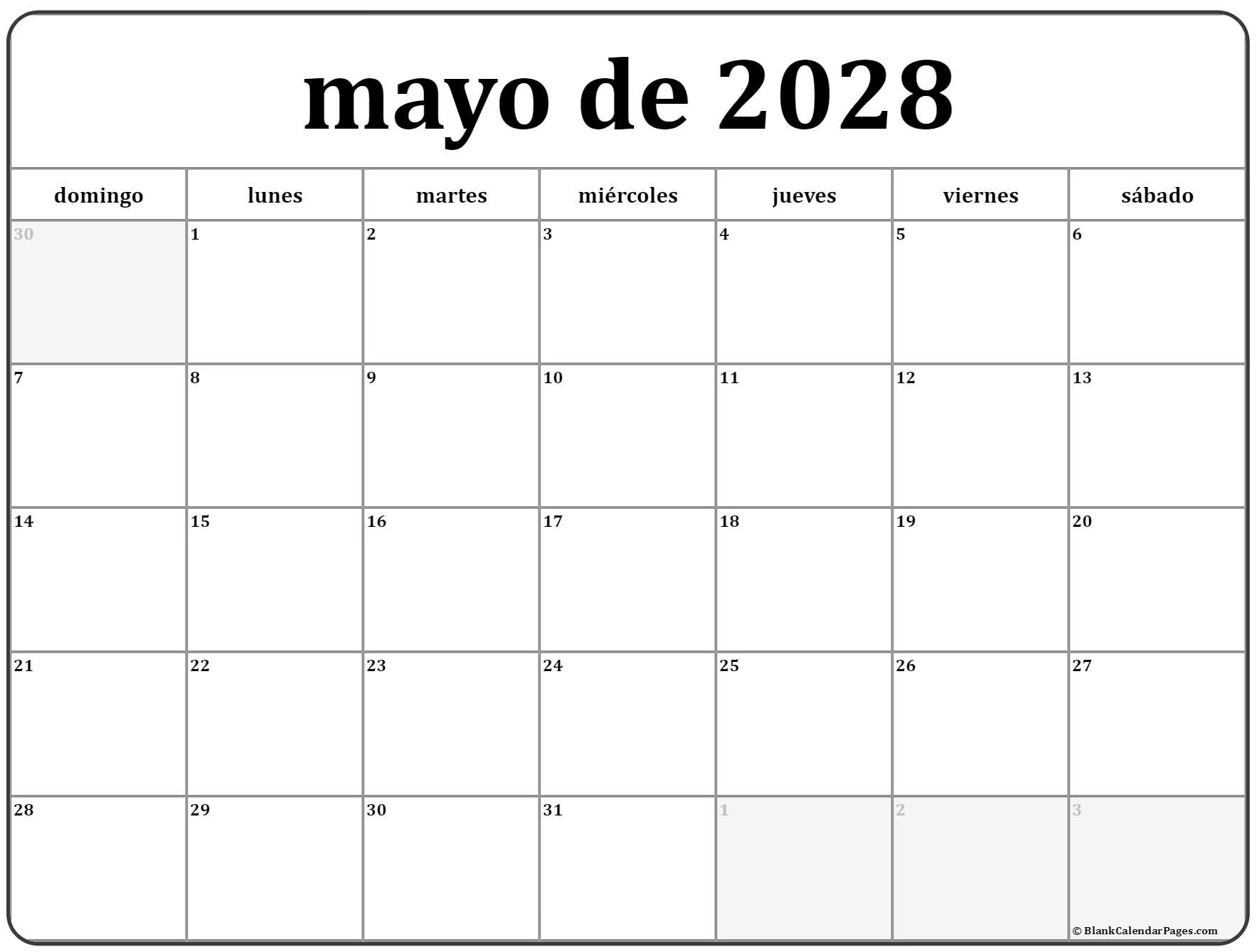 mayo de 2028 calendario