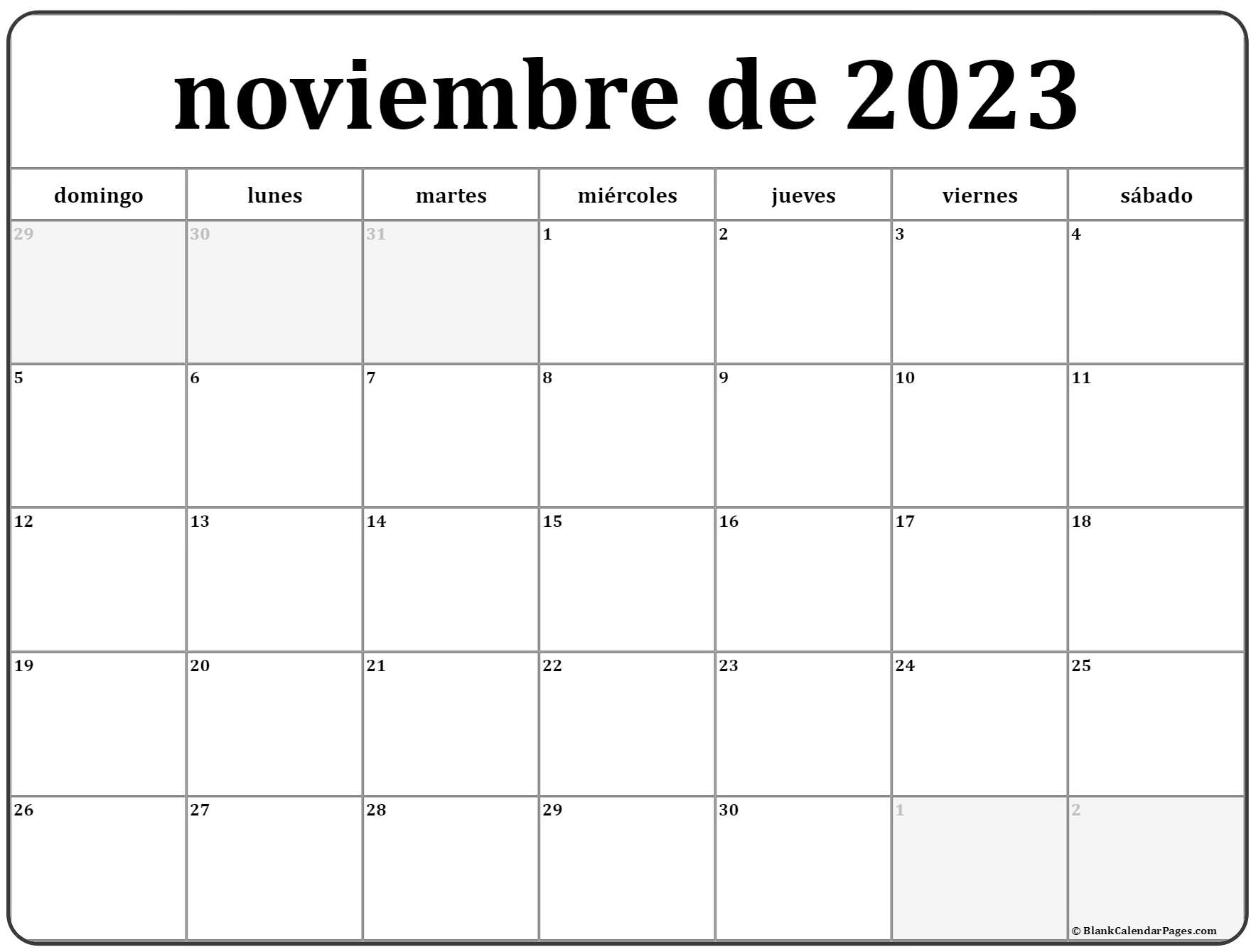Blank October 2023 Calendar Printable Free