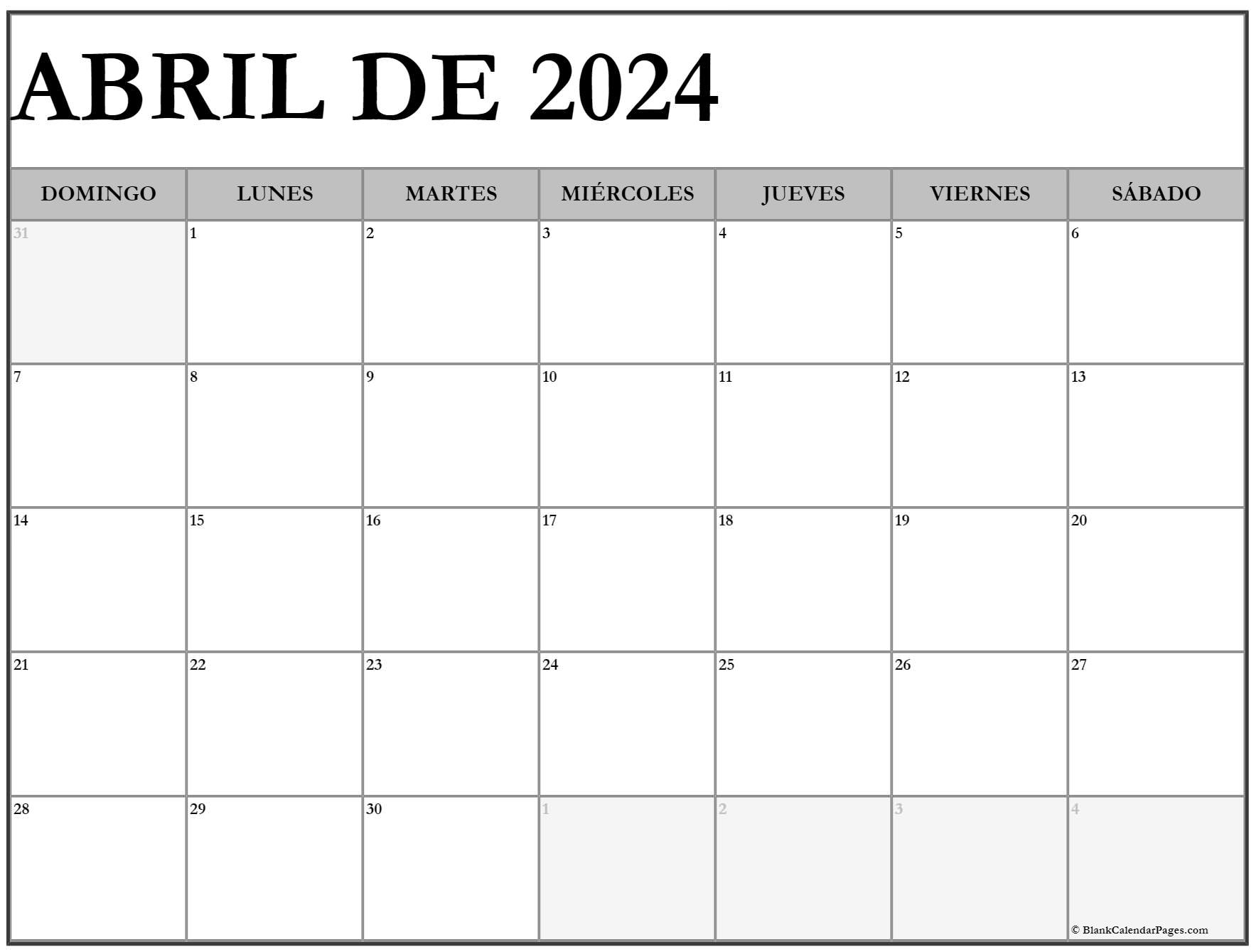 abril de 2024 calendario gratis Calendario abril