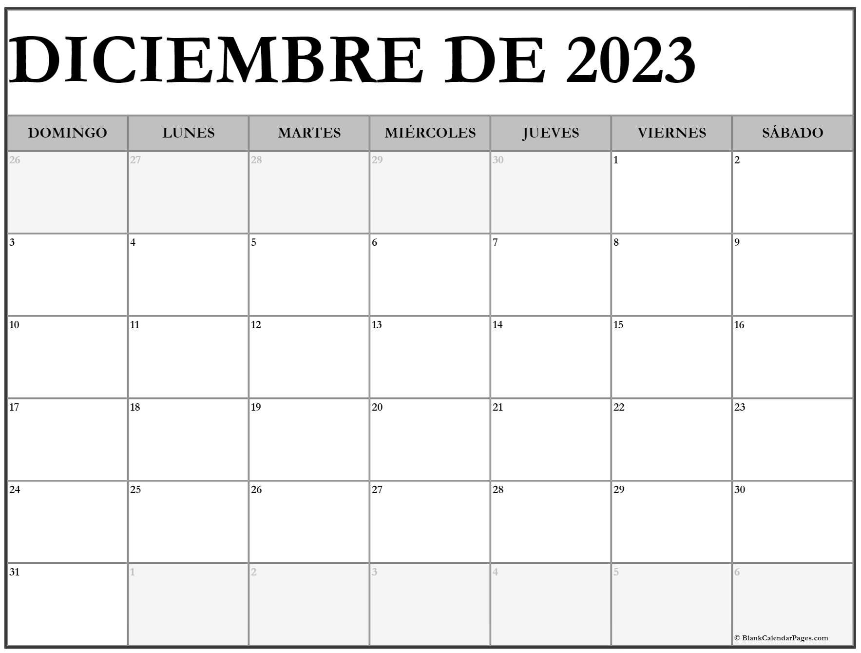 diciembre de 2023 calendario gratis Calendario diciembre