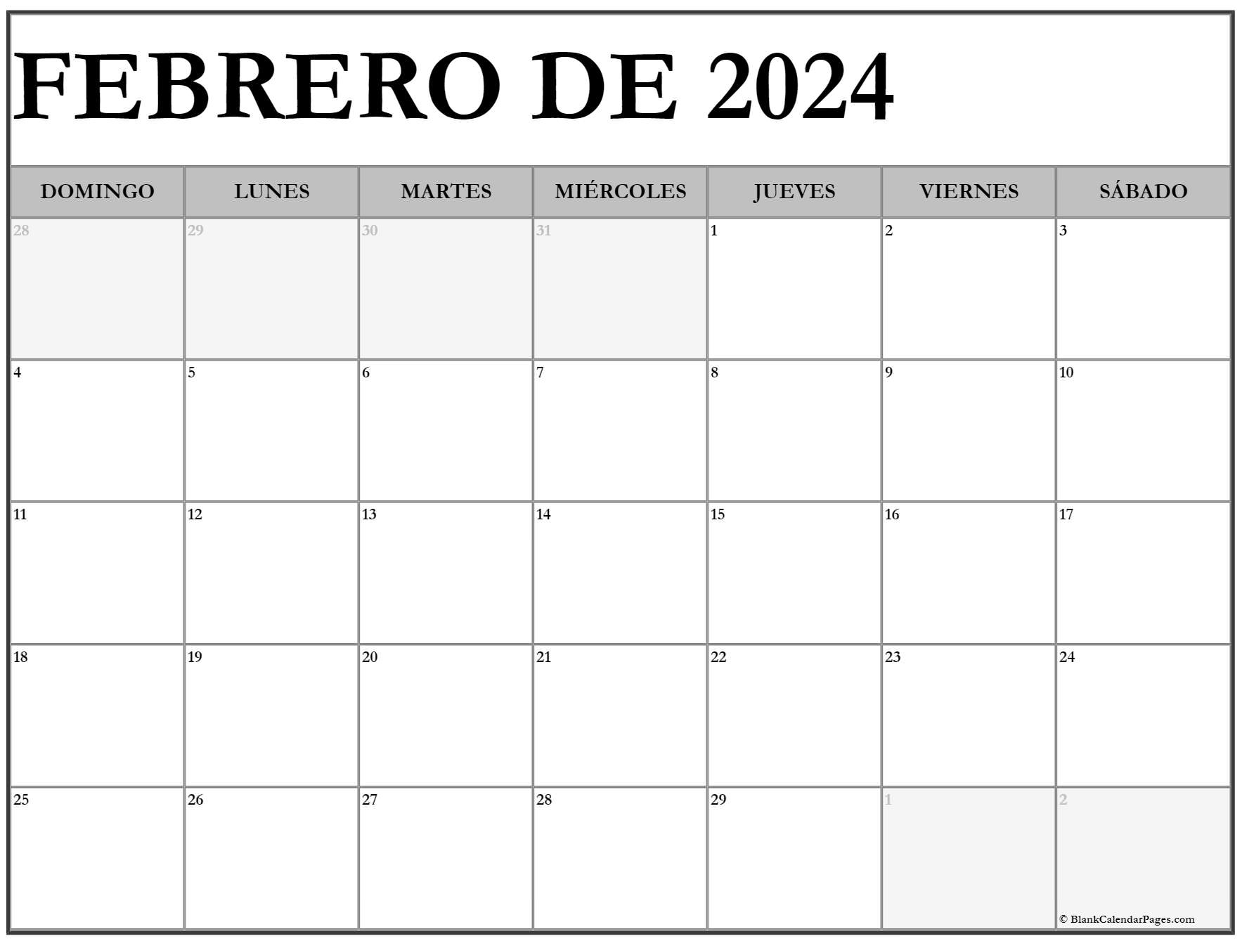 febrero de 2024 calendario gratis Calendario febrero