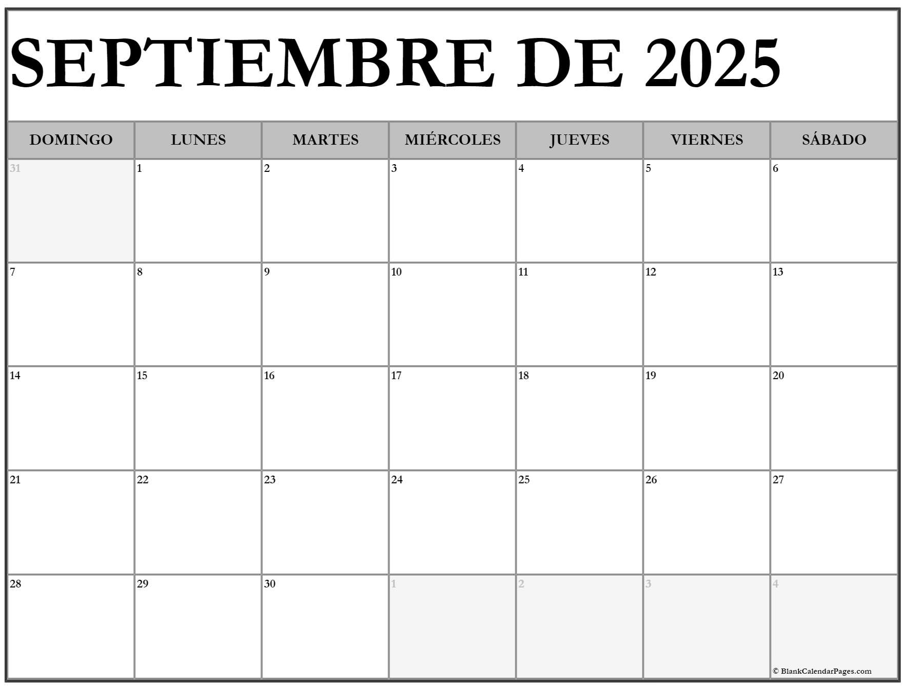 septiembre de 2025 calendario gratis Calendario septiembre