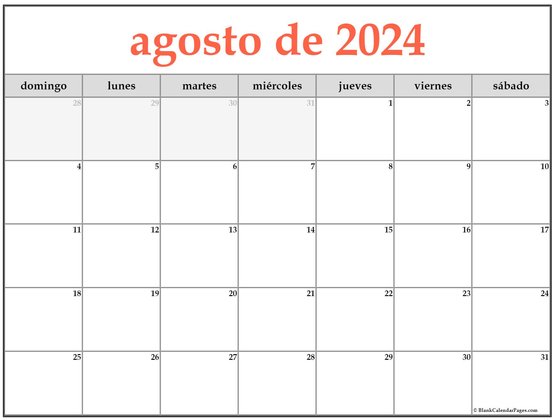 agosto de 2024 calendario gratis Calendario agosto