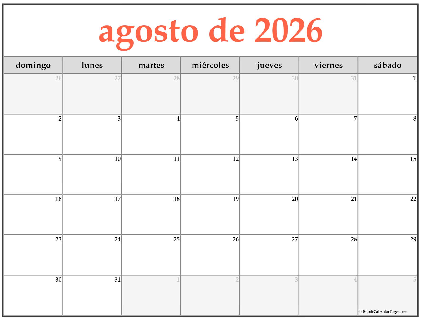 Agosto De 2026 Calendario Gratis Calendario Agosto Agosto De 2026 Calendario Gratis Calendario Agosto
