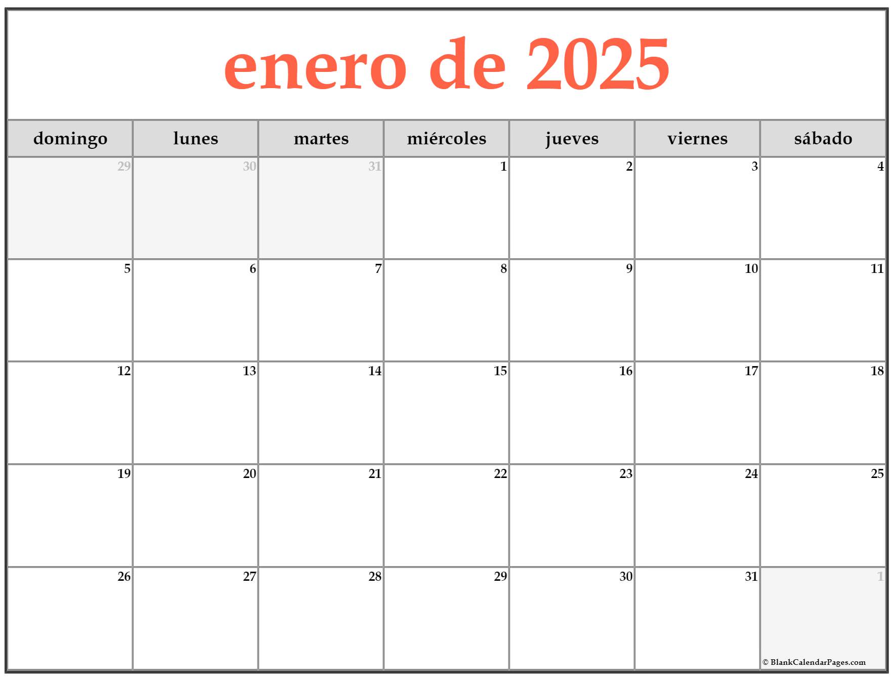 enero de 2025 calendario gratis | Calendario enero