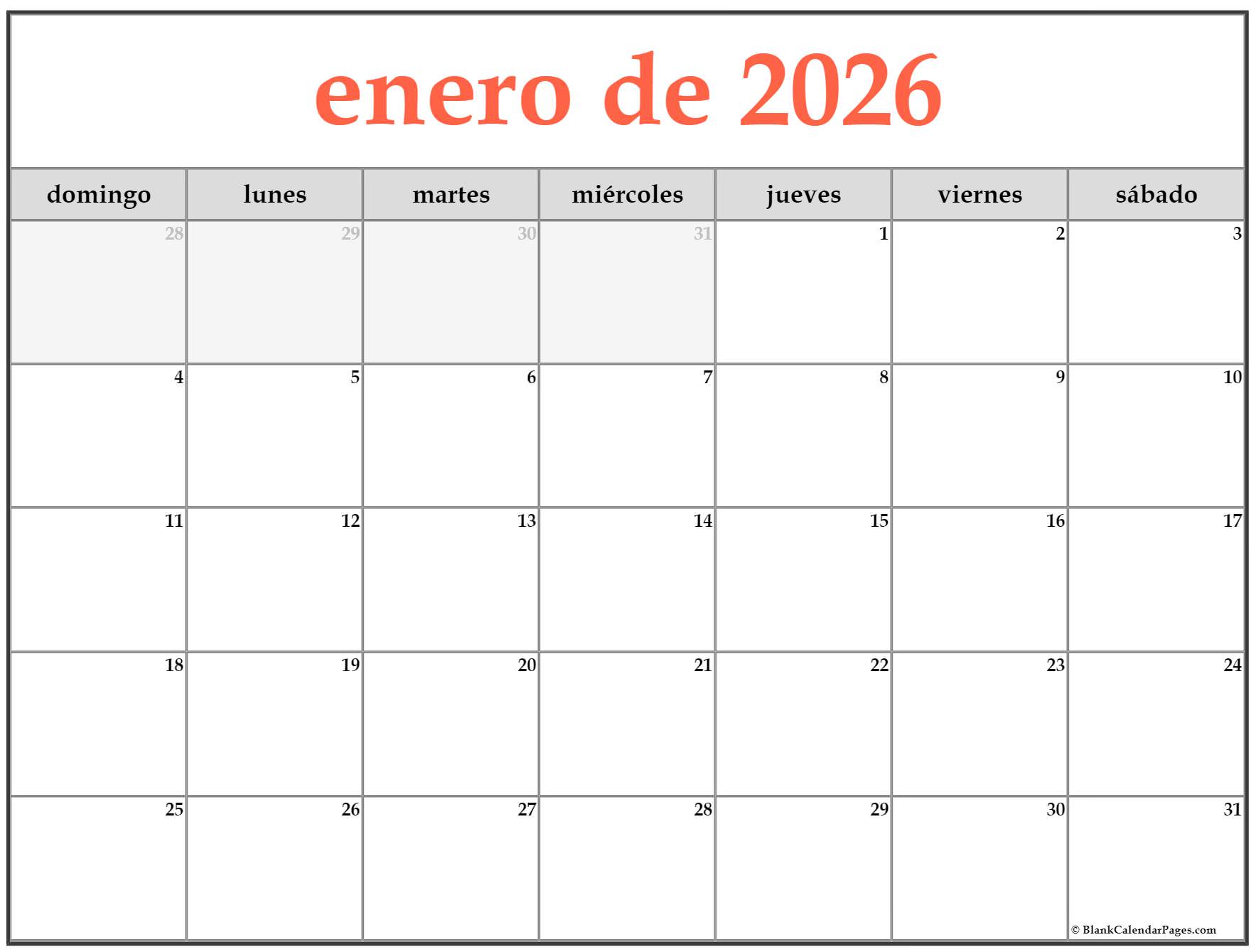 Enero De 2026 Calendario Gratis Calendario Enero