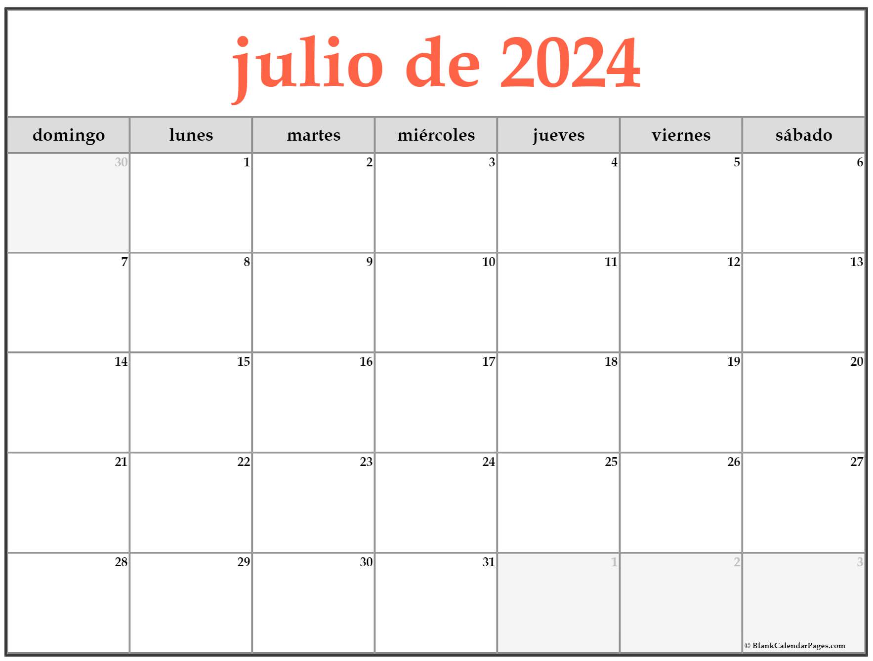 Julio 2024 Calendar - Isis Revkah