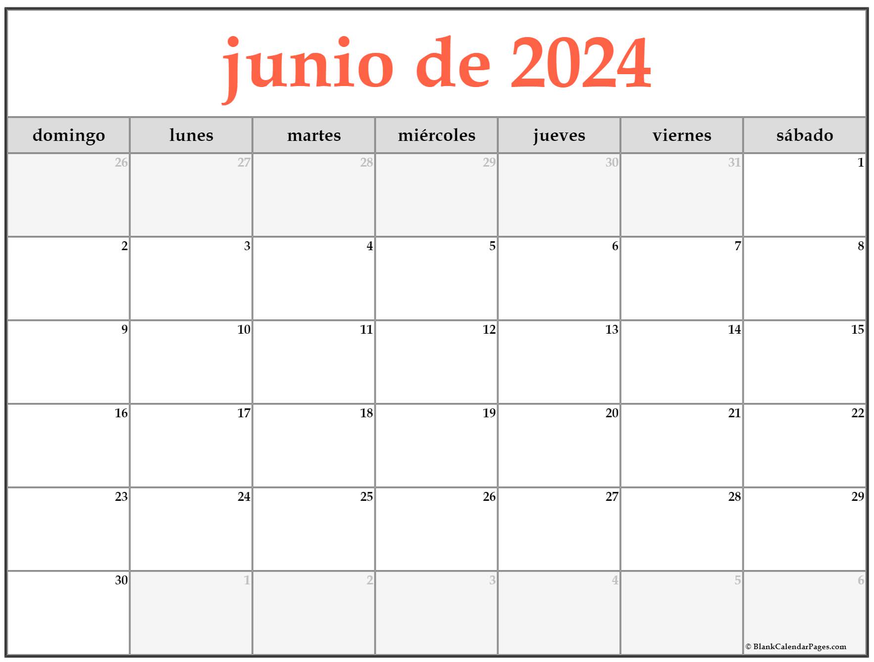 junio de 2024 calendario gratis Calendario junio