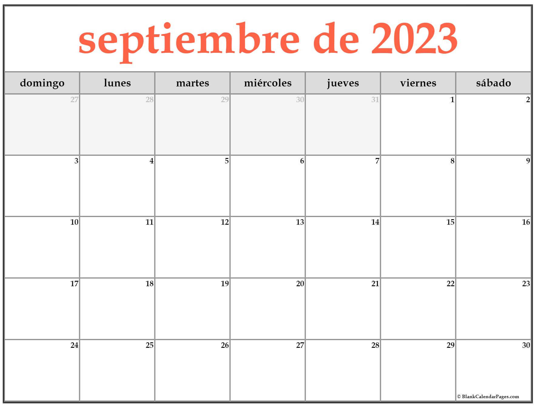 septiembre de 2023 calendario gratis Calendario septiembre