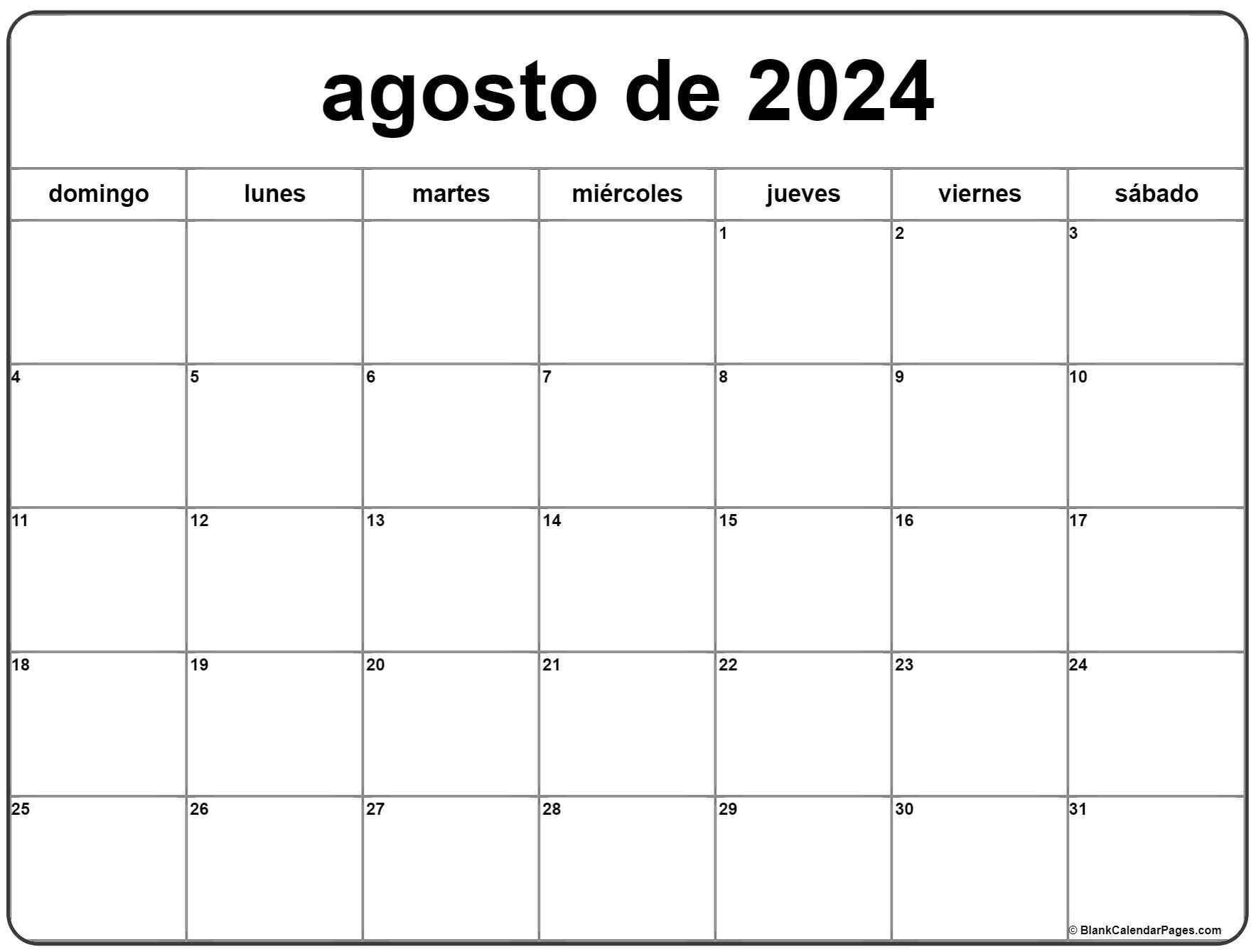 agosto de 2024 calendario gratis | Calendario agosto