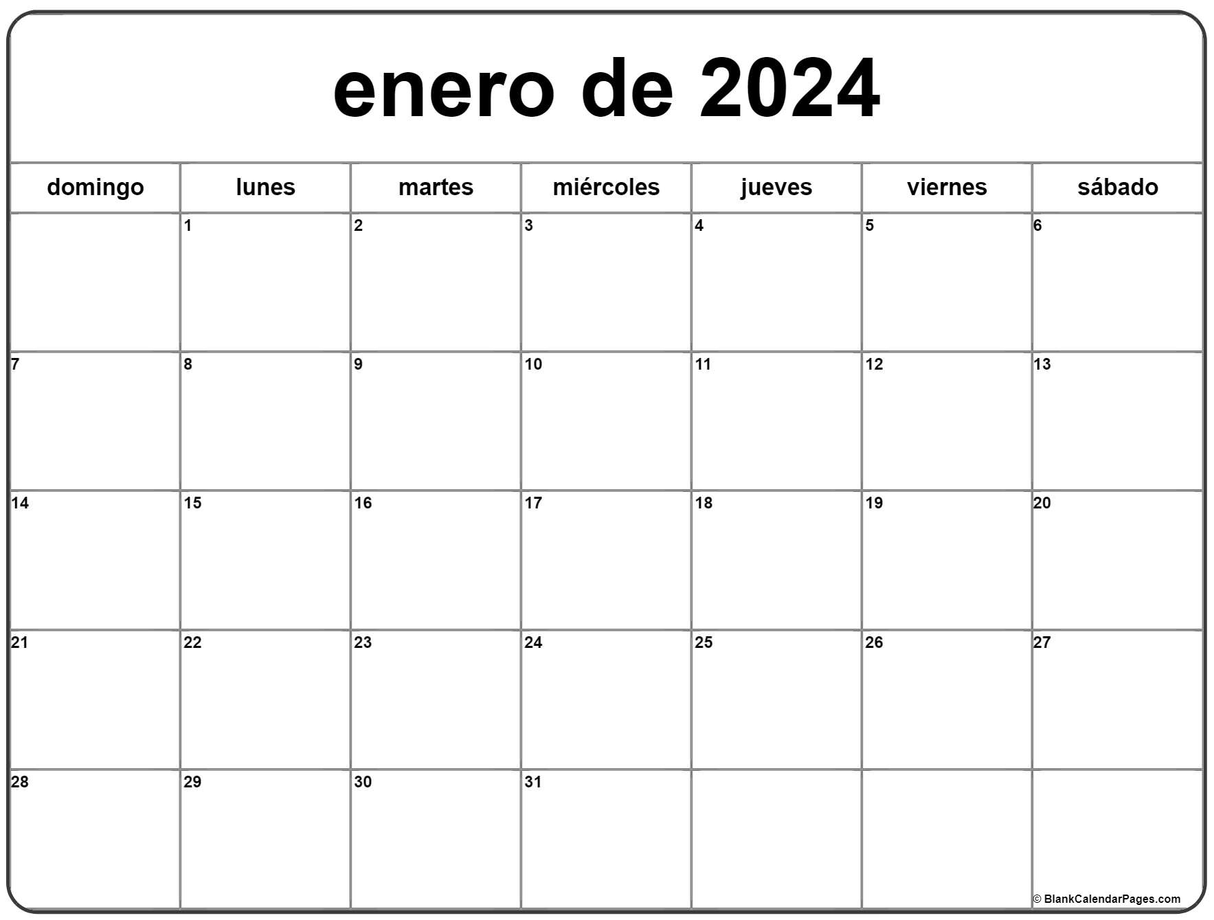 enero de 2024 calendario gratis Calendario enero