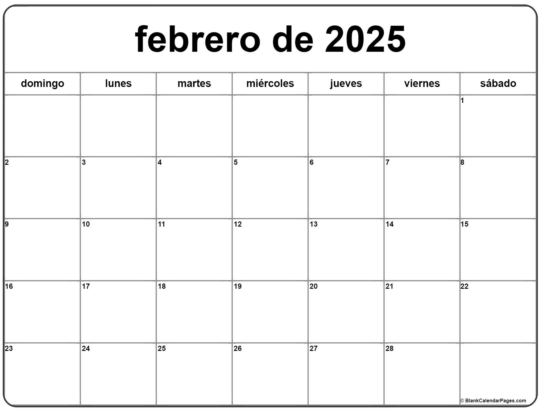 febrero de 2025 calendario gratis Calendario febrero