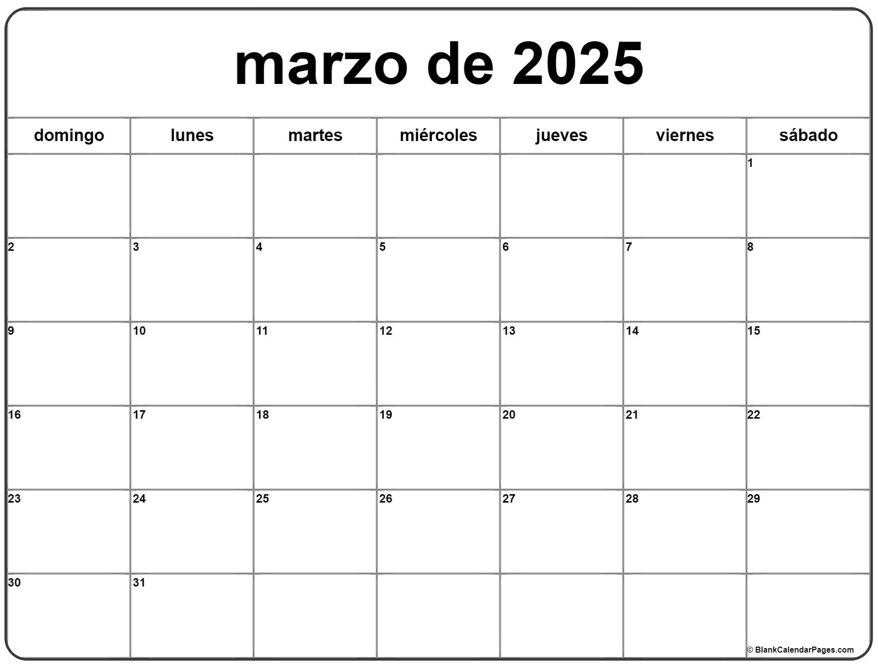 marzo de 2025 calendario gratis Calendario marzo