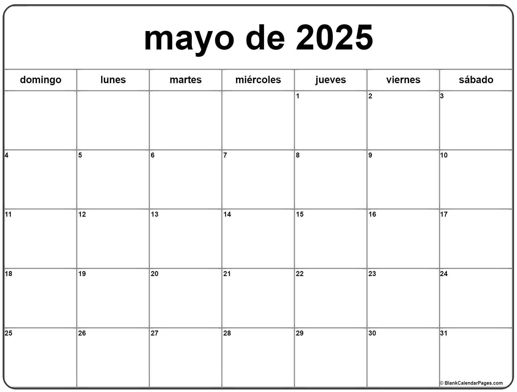 mayo de 2025 calendario gratis Calendario mayo