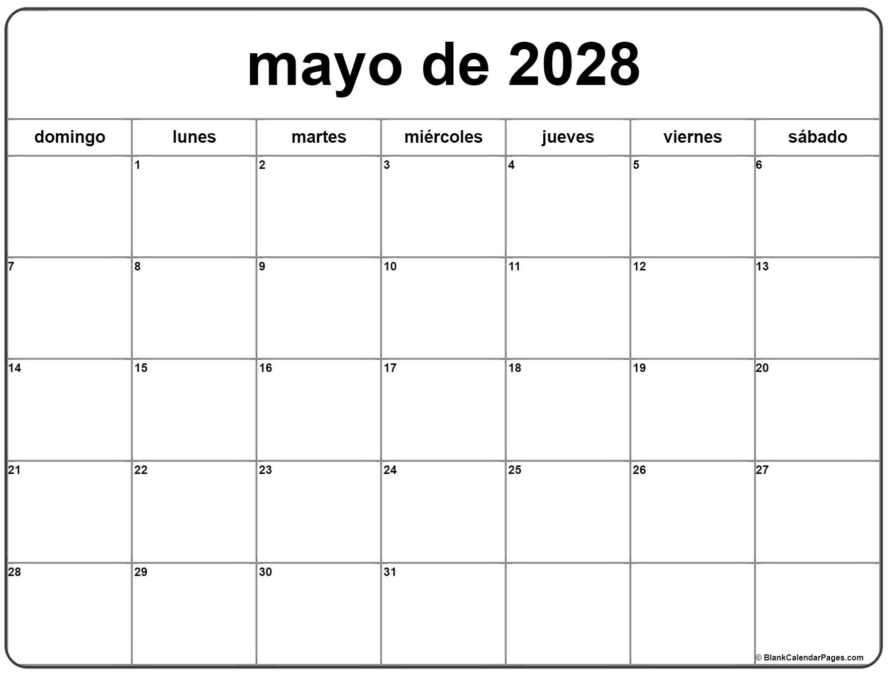 mayo de 2028 calendario
