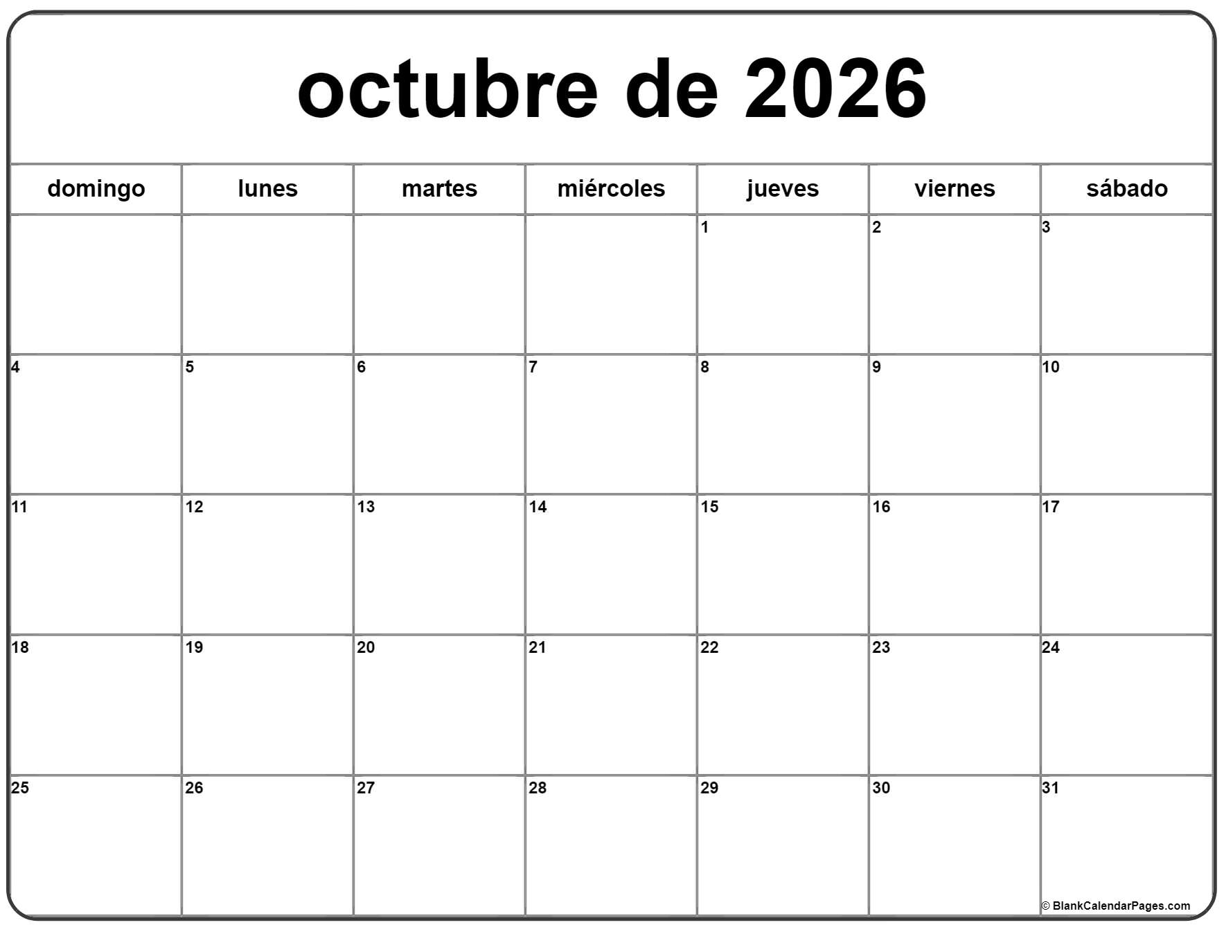 Octubre De 2026 Calendario Gratis Calendario Octubre Octubre De 2026 Calendario Gratis Calendario Octubre