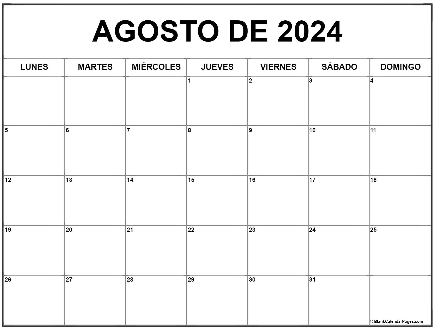 agosto de 2024 calendario gratis Calendario agosto