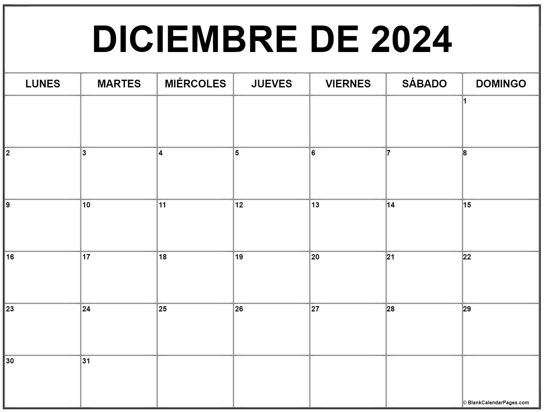 diciembre de 2024 calendario gratis Calendario diciembre