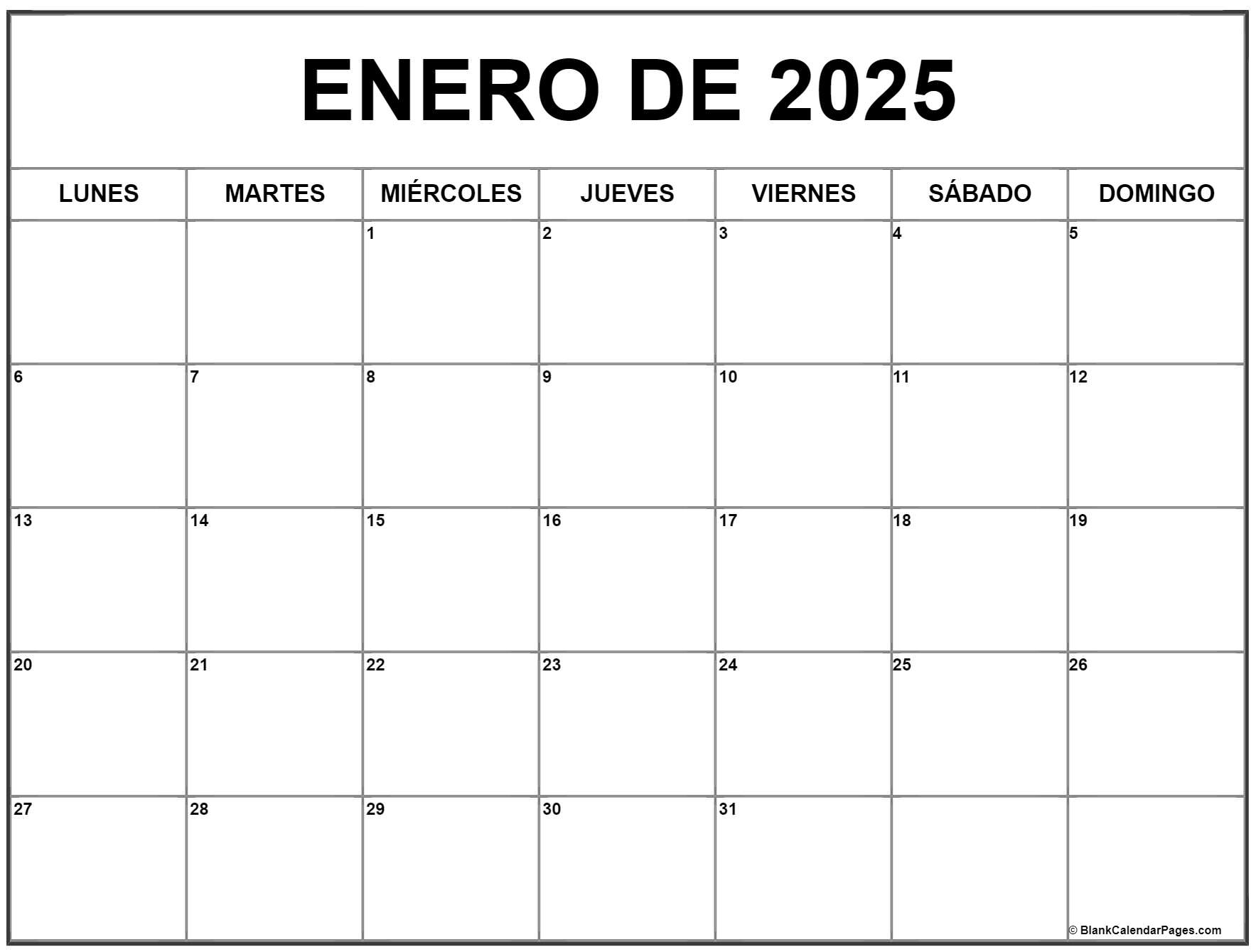 Calendario 2025 Argentina Enero