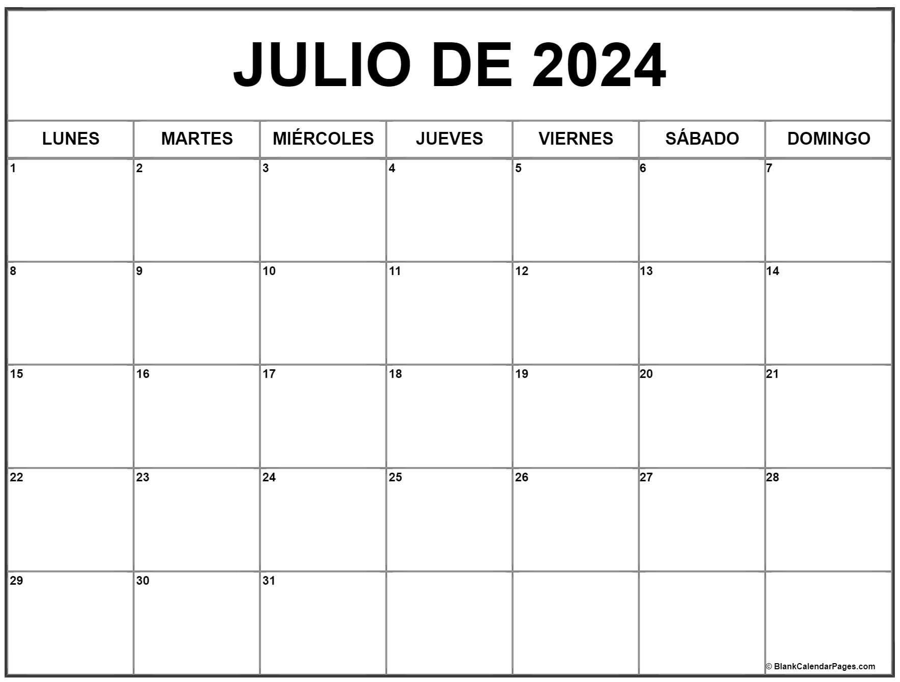 Julio De 2024 Calendario Es6 