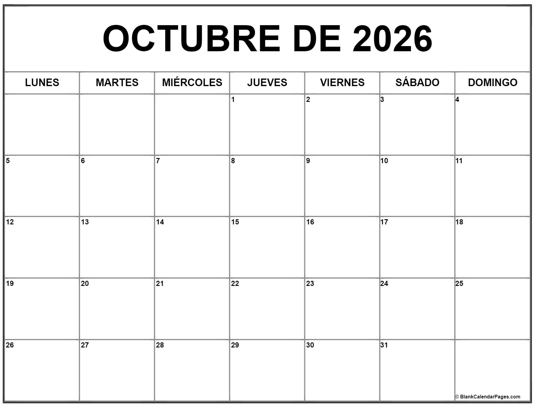 Octubre De 2026 Calendario Gratis Calendario Octubre Octubre De 2026 Calendario Gratis Calendario Octubre