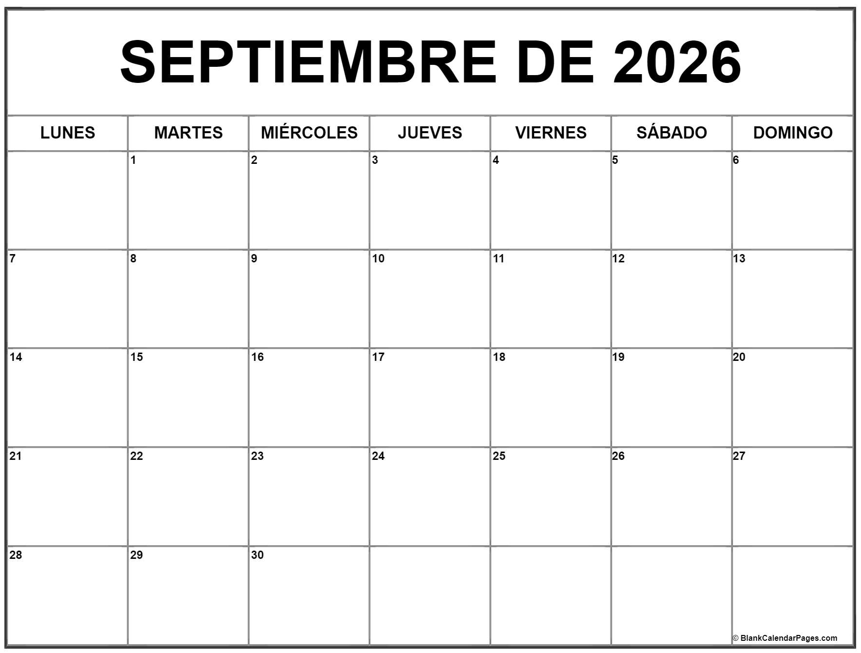 Septiembre De 2026 Calendario Gratis Calendario Septiembre