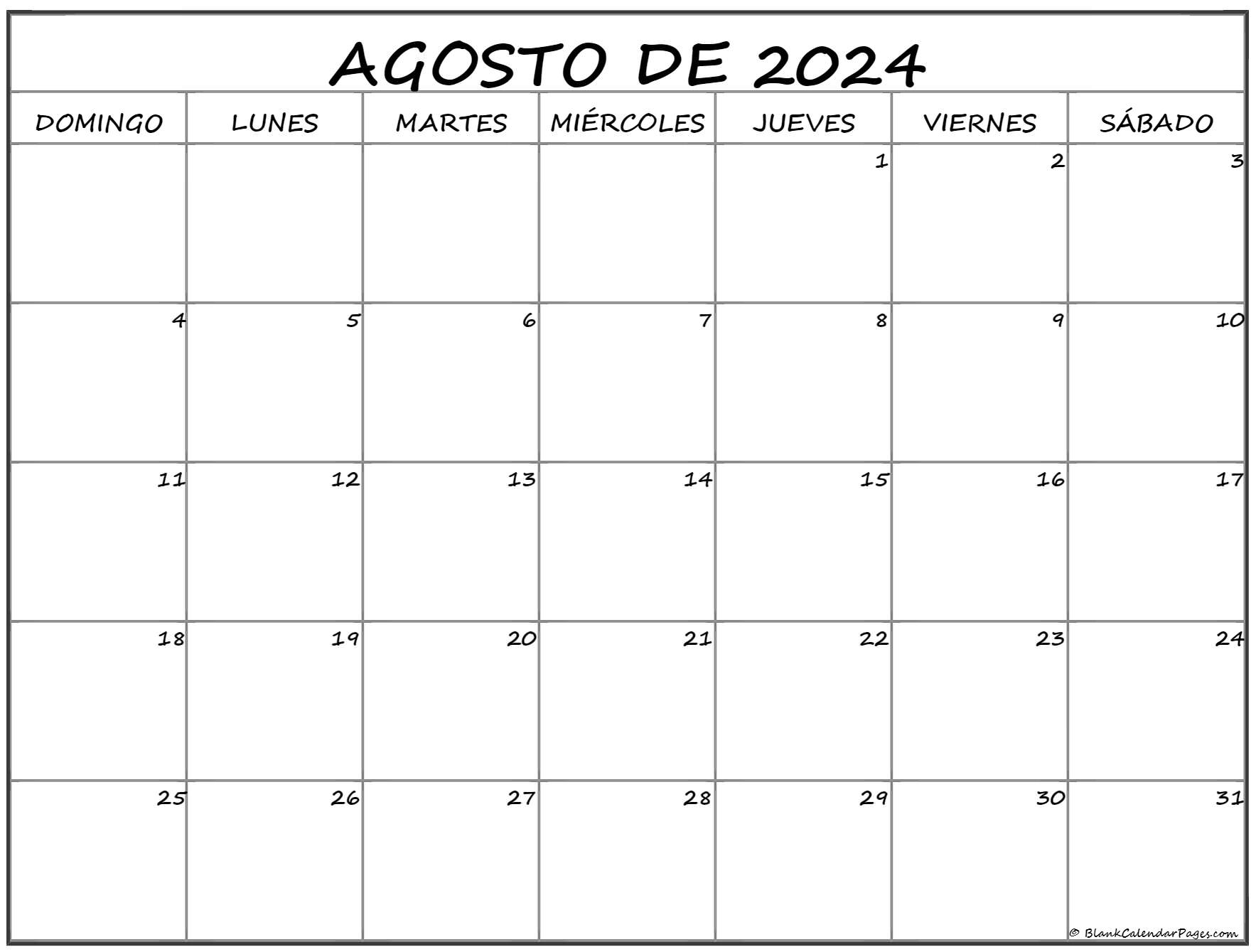 Calendario Agosto 2024 El Calendario Agosto Para Imprimir Gratis