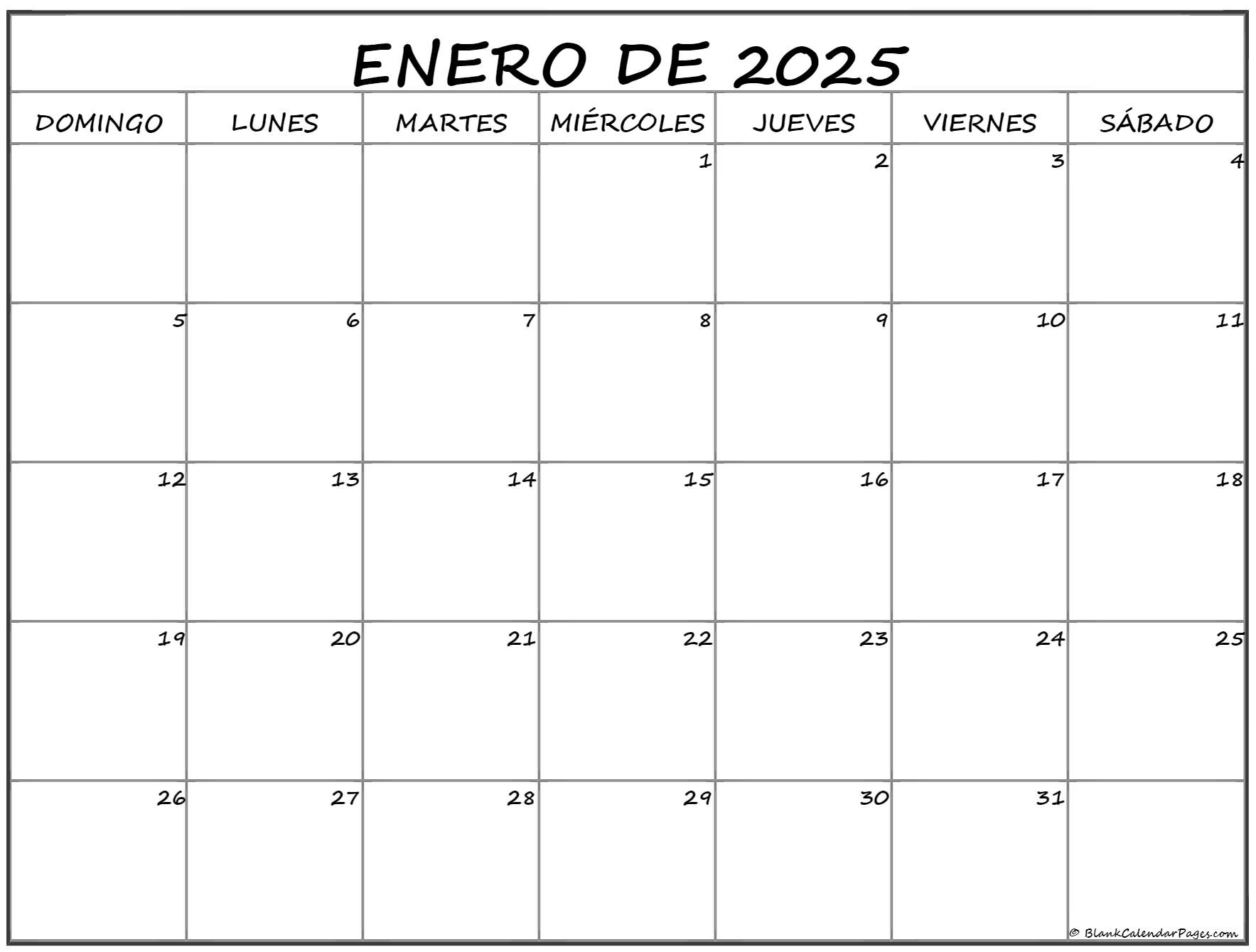 enero de 2025 calendario gratis Calendario enero