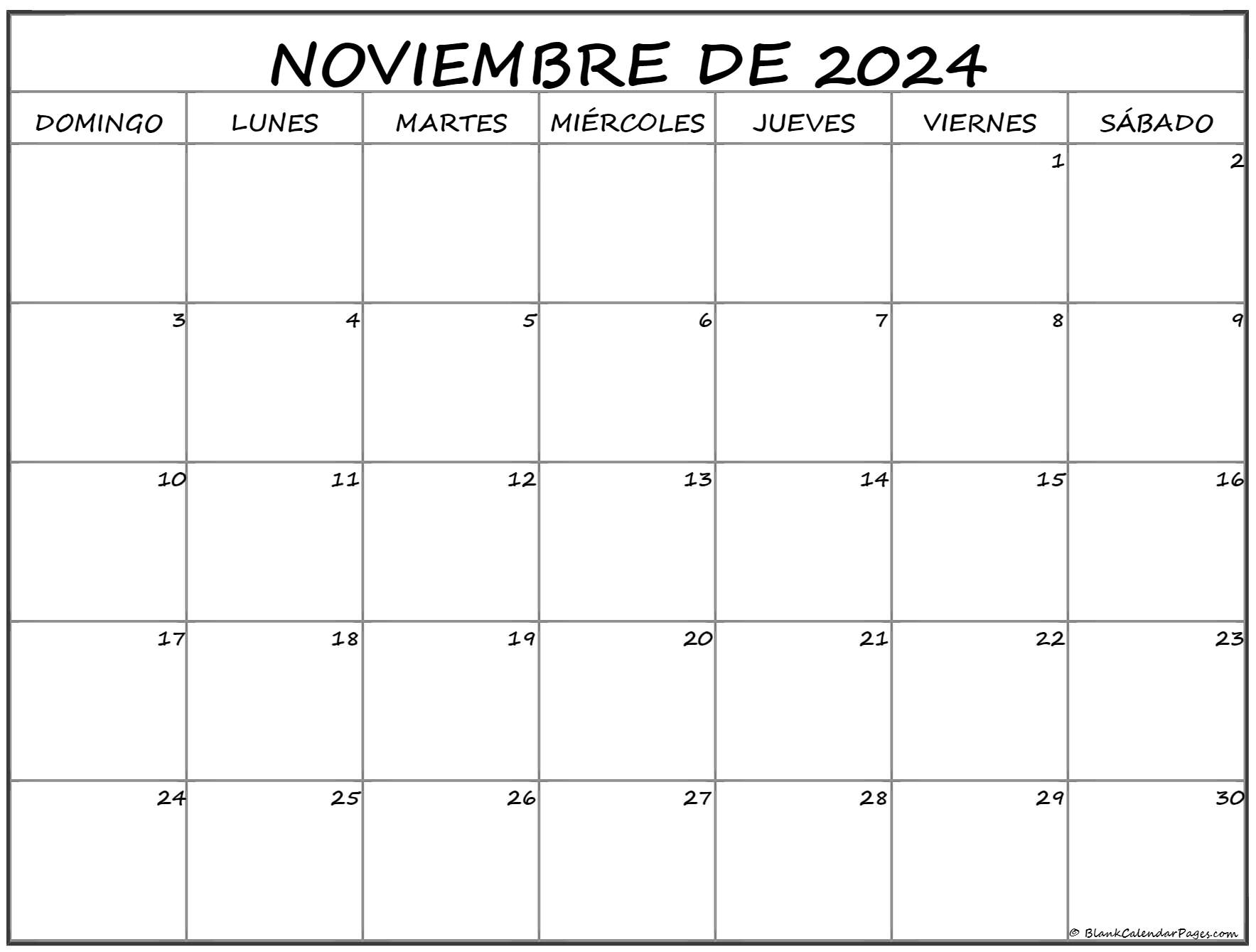 noviembre de 2024 calendario gratis Calendario noviembre