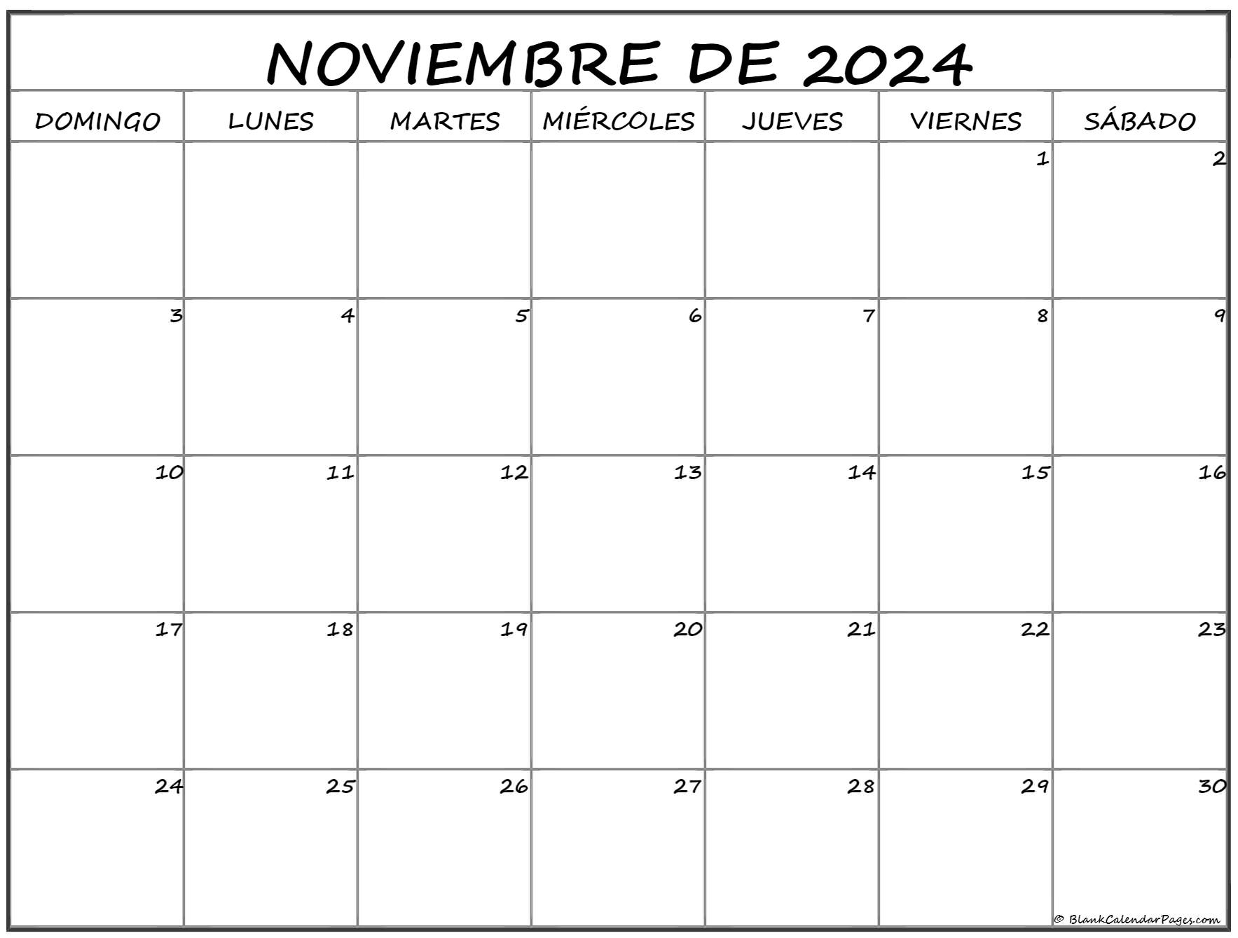 noviembre de 2025 calendario gratis Calendario noviembre