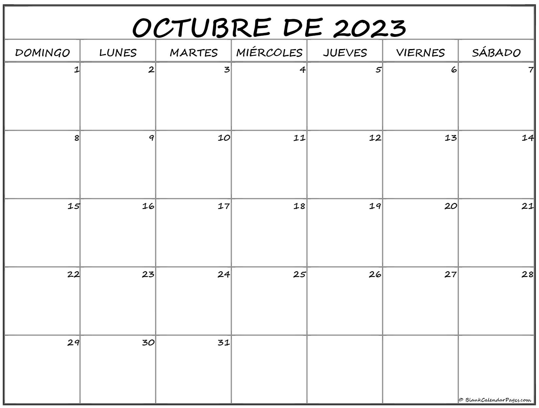 octubre de 2023 calendario gratis Calendario octubre