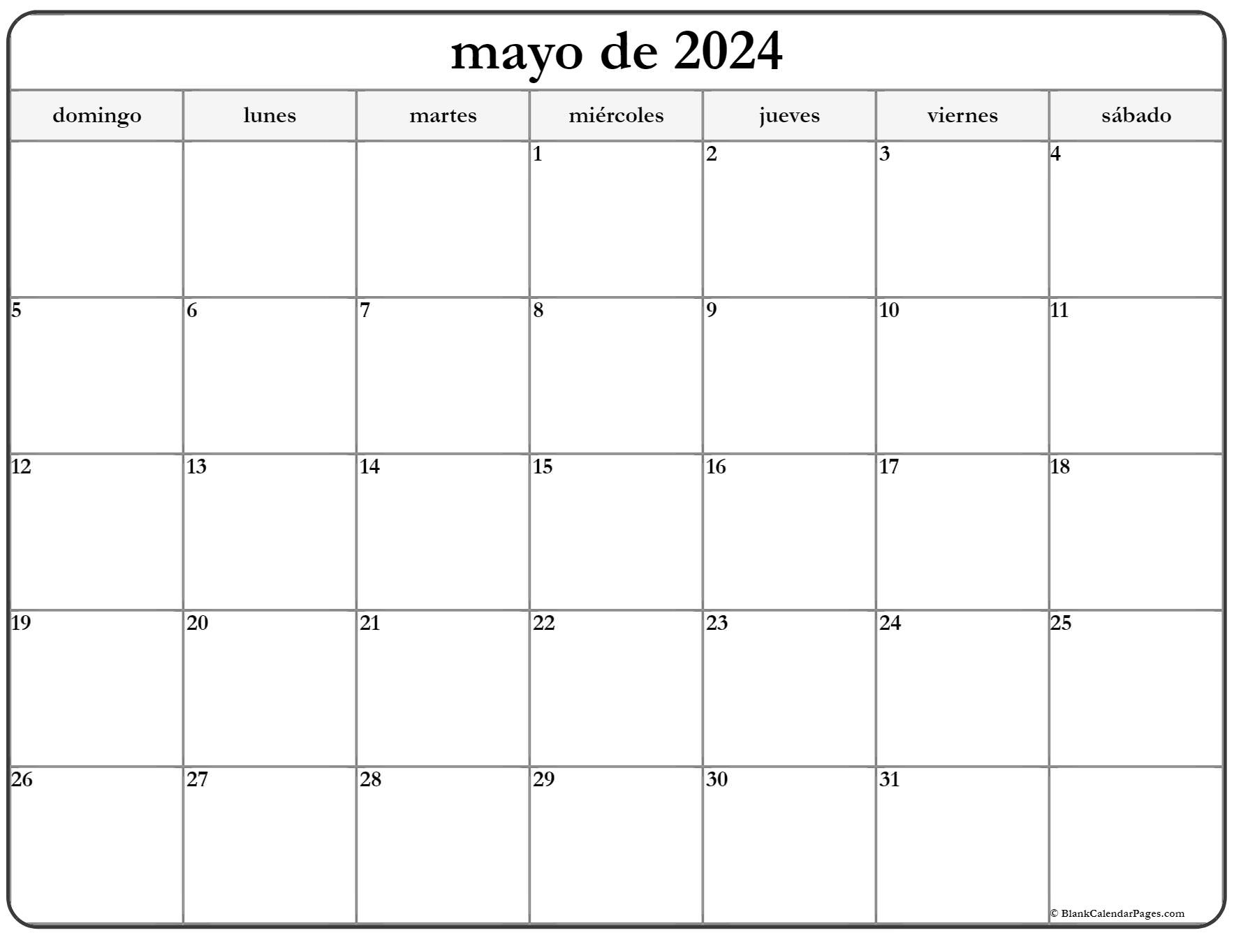 mayo de 2024 calendario gratis Calendario mayo