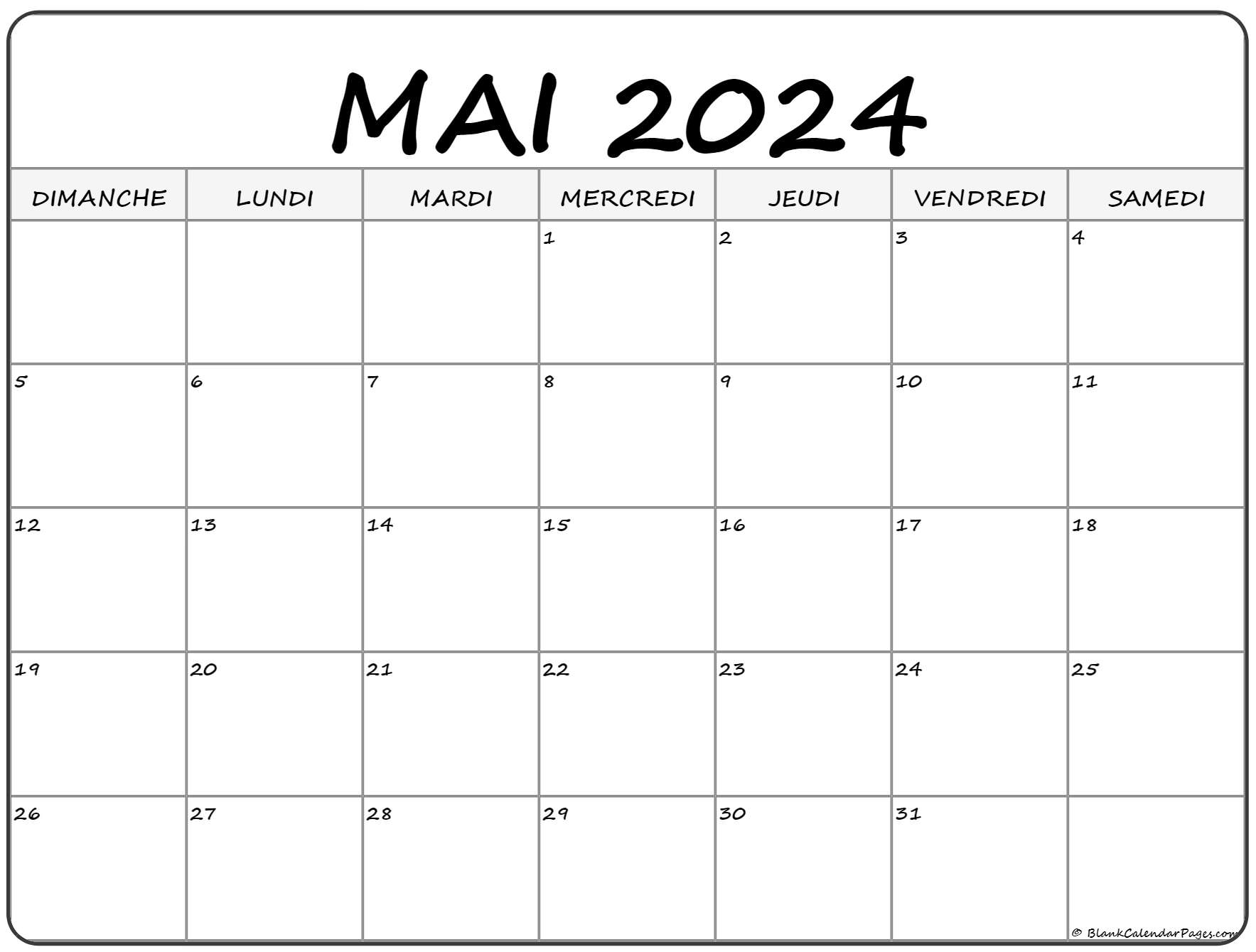 mai 2024 calendrier imprimable | Calendrier gratuit