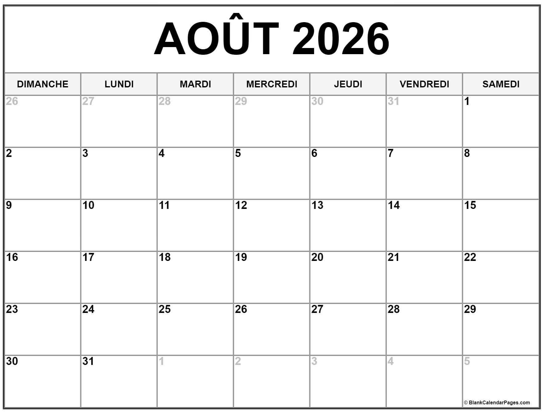 Ao t 2026 Calendrier Imprimable Calendrier Gratuit Ao t 2026 Calendrier Imprimable Calendrier Gratuit