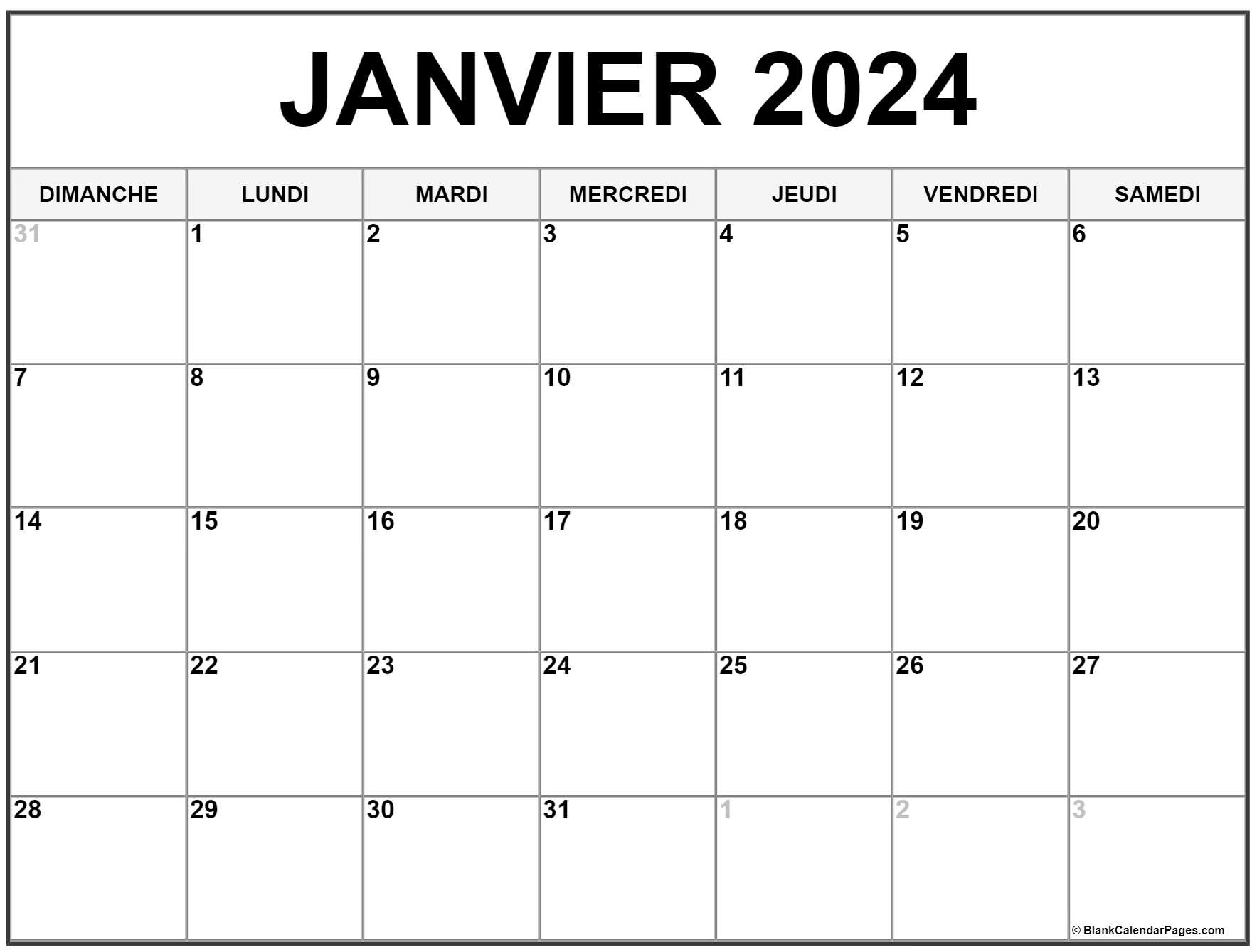 janvier 2024 calendrier imprimable
