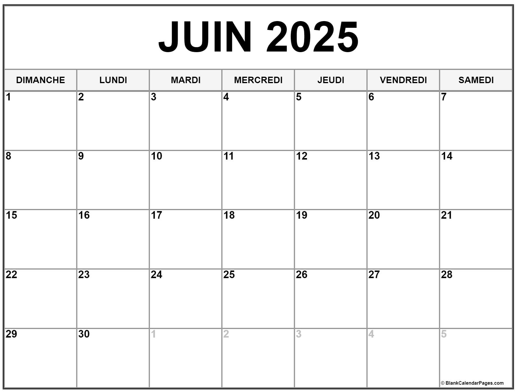 juin 2025 calendrier imprimable Calendrier gratuit