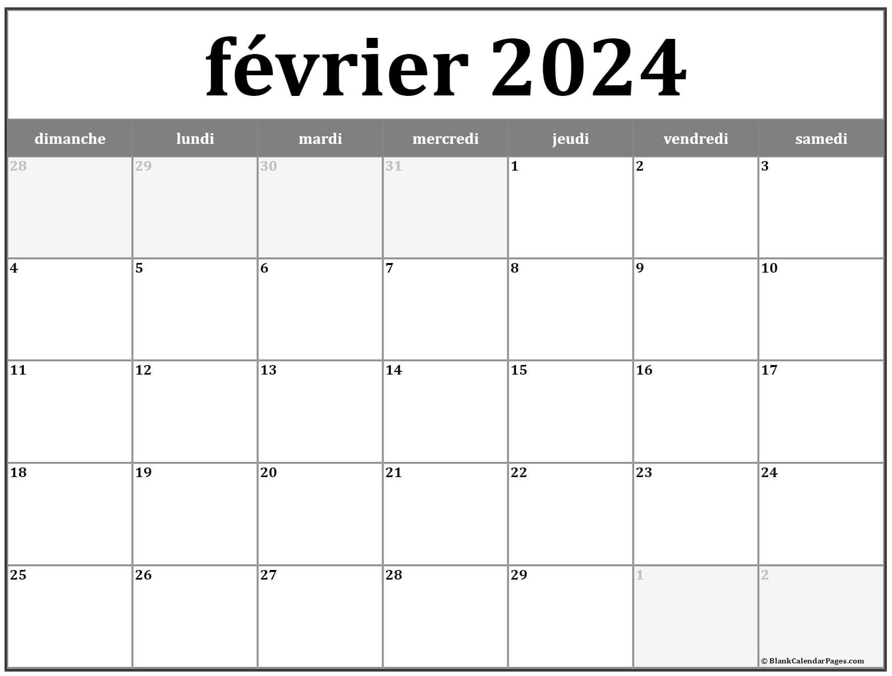 CALENDRIER 2024 JANVIER ET FEVRIER