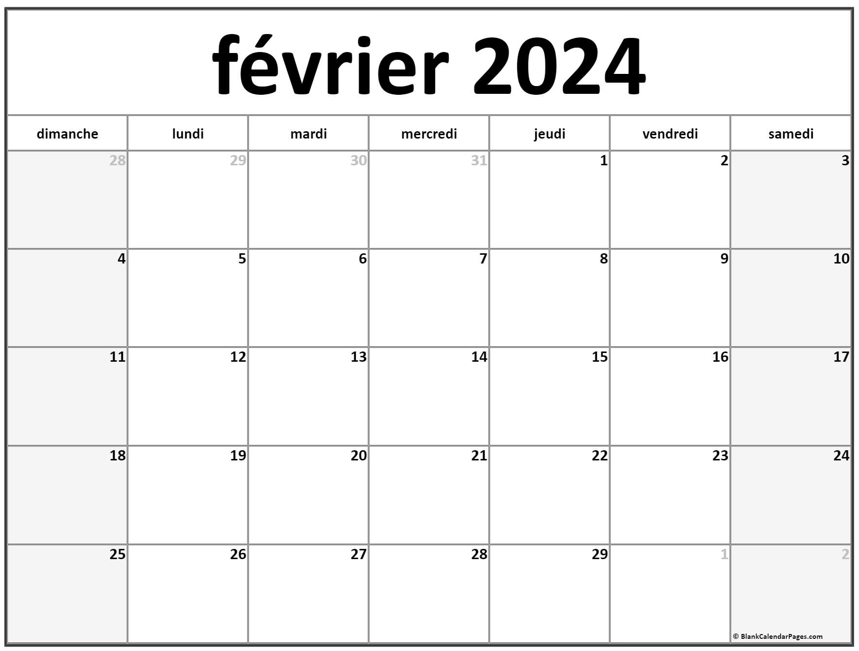 Calendrier janvier 2024 à imprimer