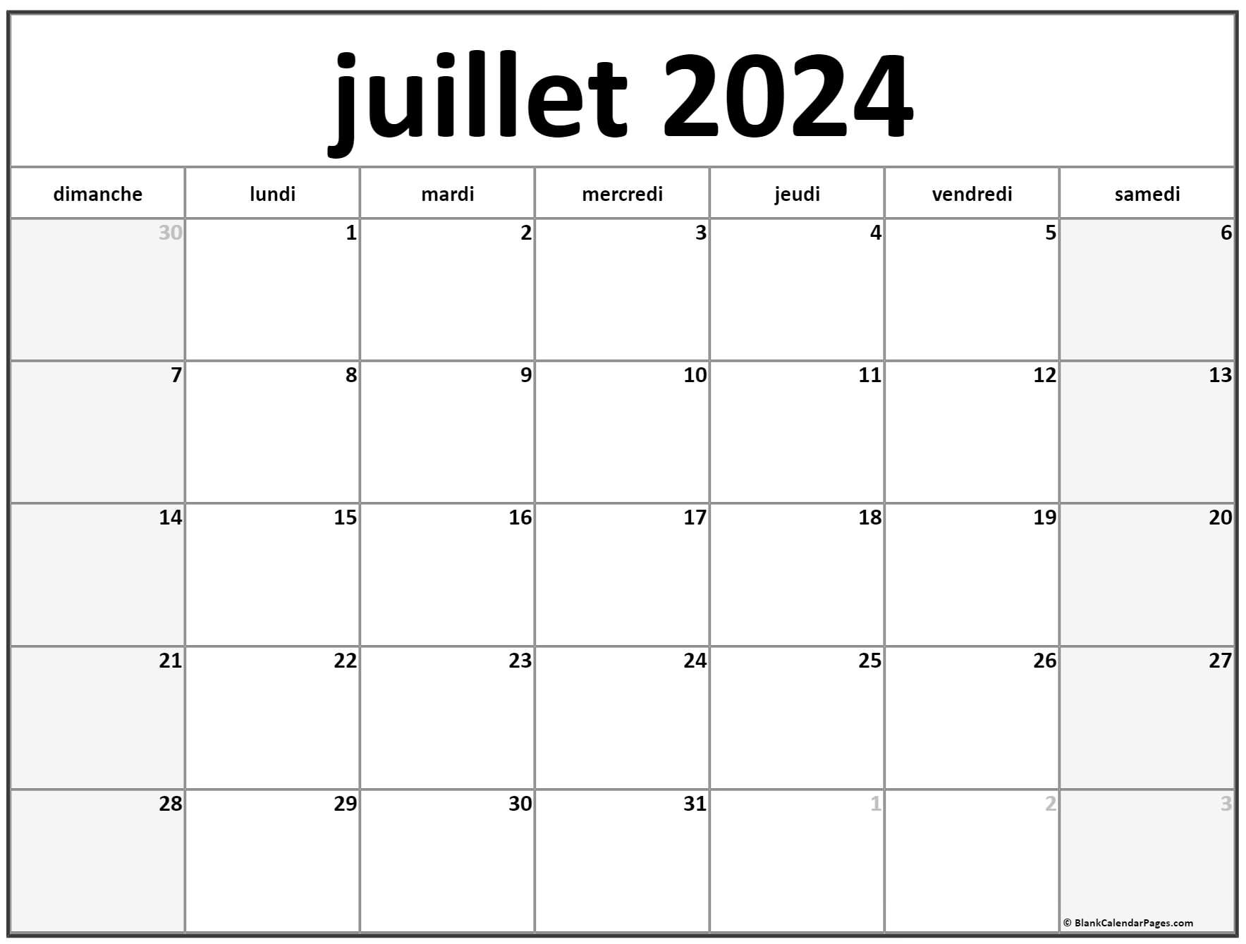 juillet 2024 calendrier imprimable | Calendrier gratuit