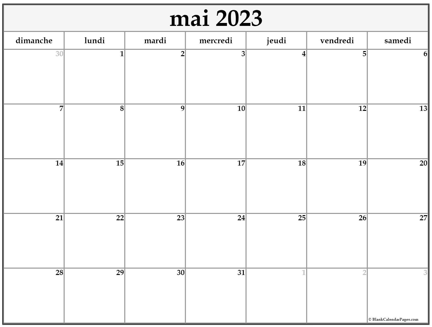 Calendrier Mai 2023 Le Calendrier Du Mois De Mai Gratuit A Imprimer ...