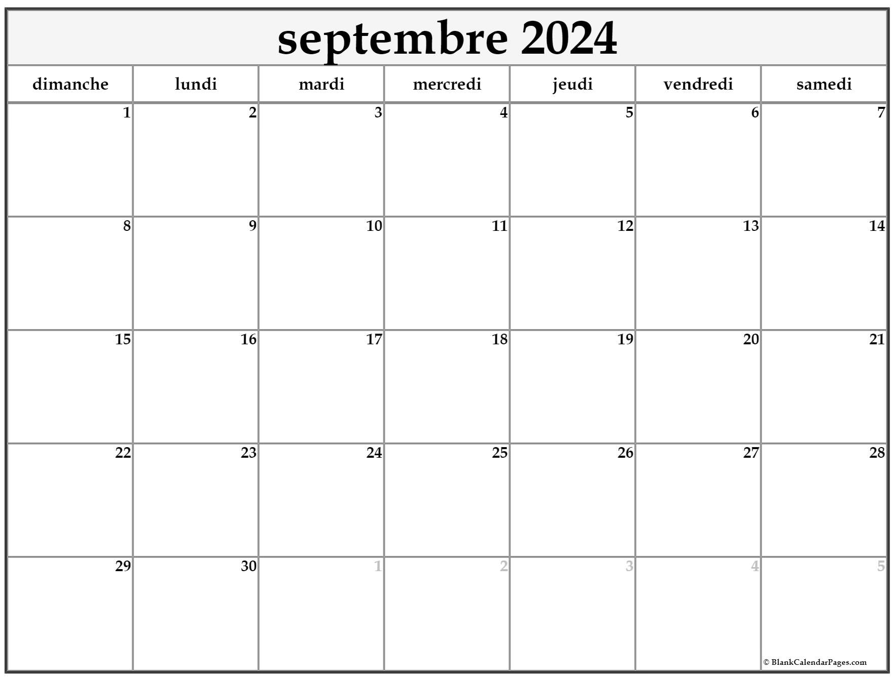 septembre 2024 calendrier imprimable Calendrier gratuit