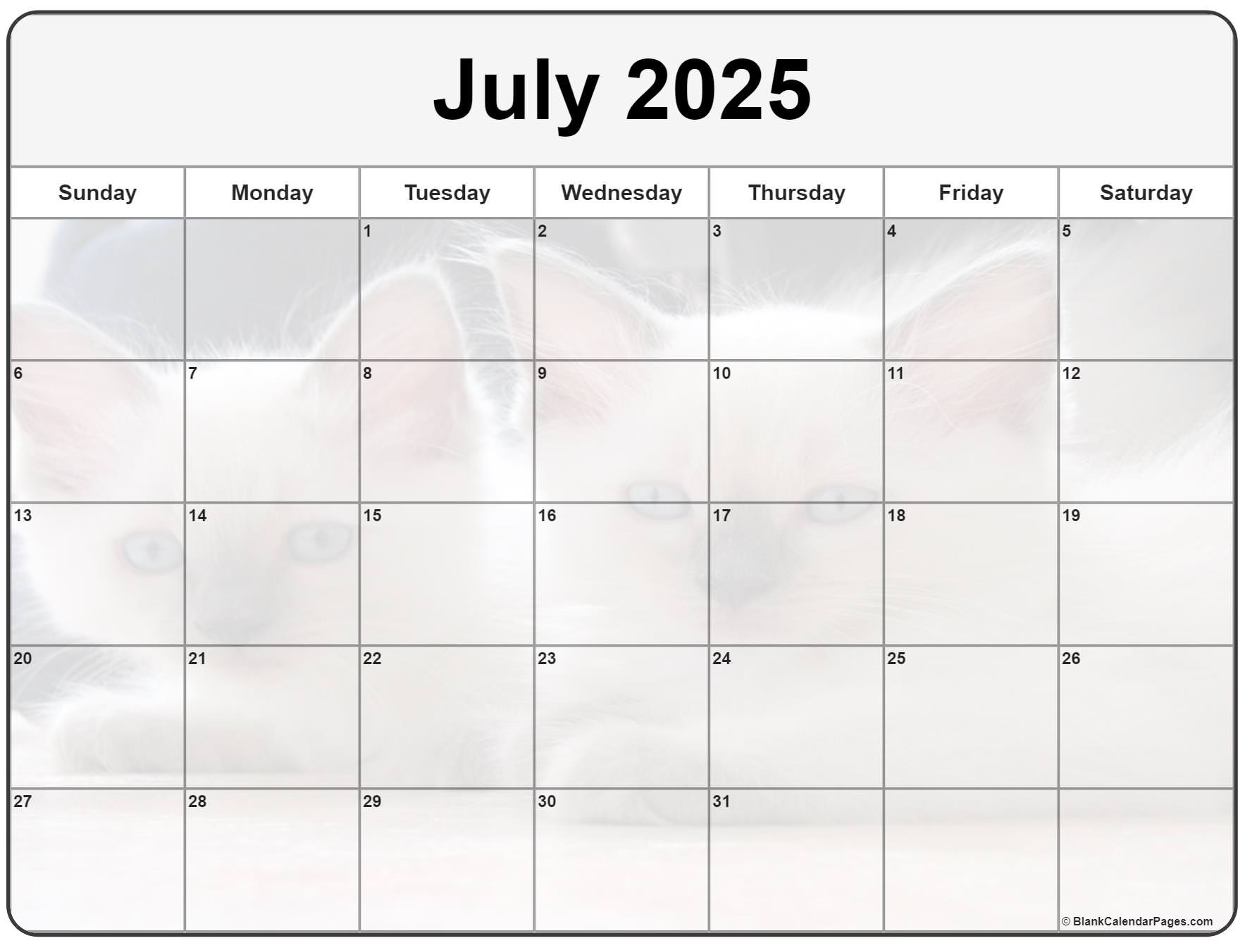 Collection of July 2025 photo calendars with image filters.