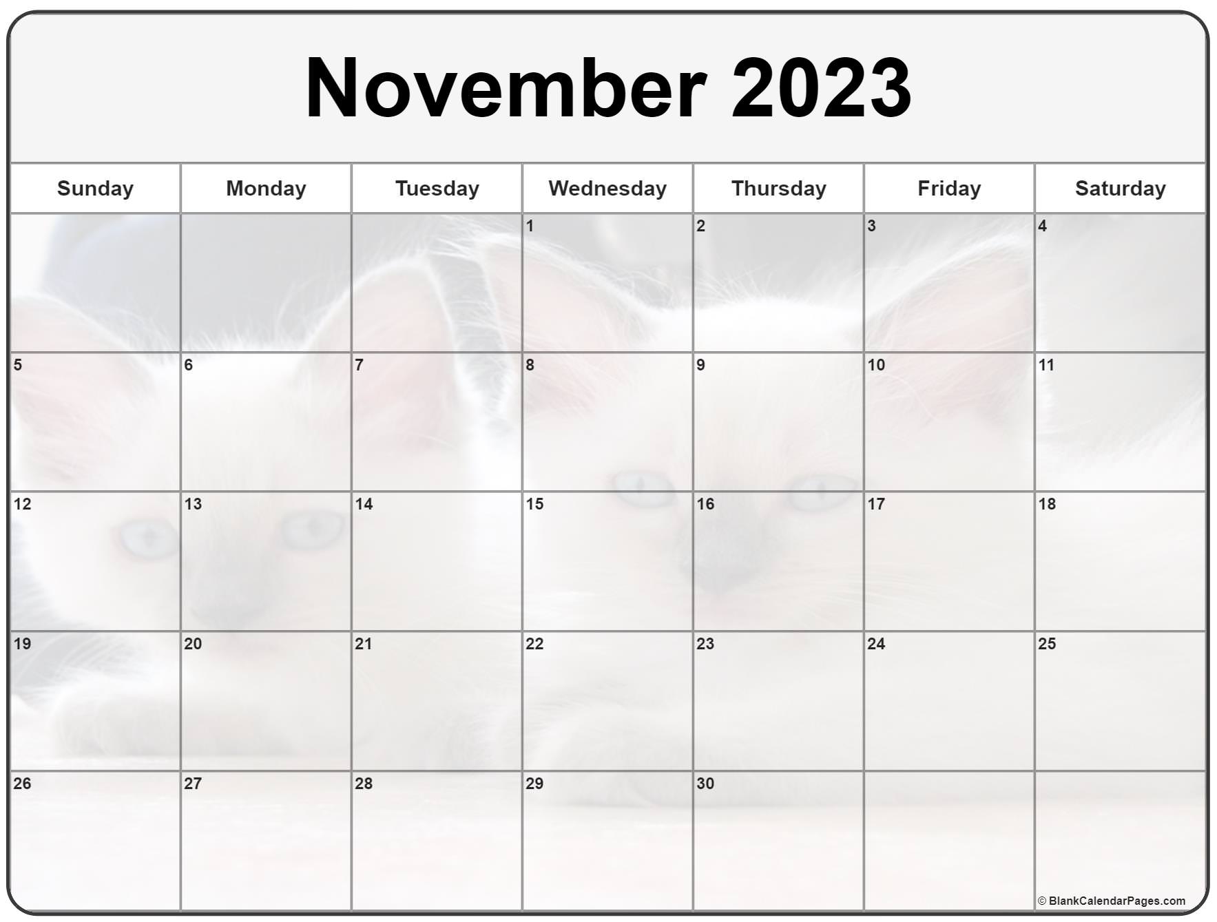 Collection of November 2023 photo calendars with image filters