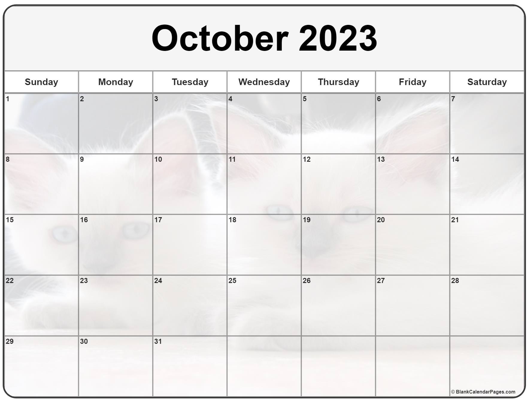 Collection of October 2023 photo calendars with image filters.
